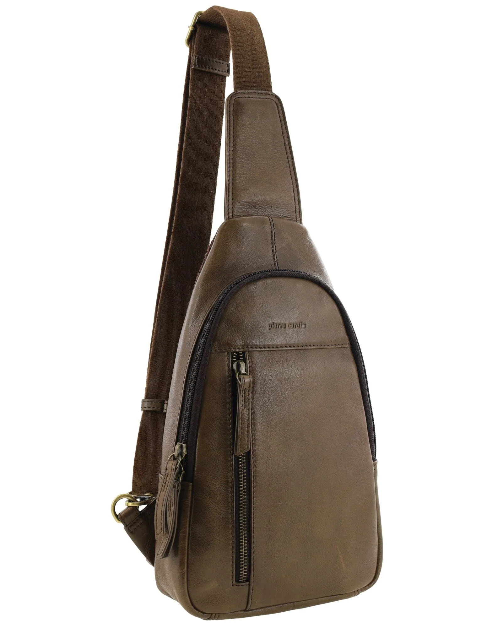 Pierre Cardin Men's Leather Crossbody Sling Bag with Adjustable Strap 20cm Oak