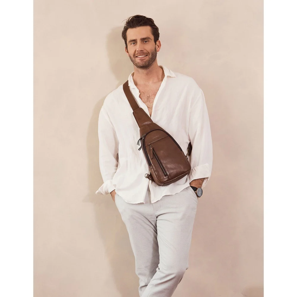 Pierre Cardin Men's Leather Crossbody Sling Bag with Adjustable Strap 20cm Oak - Image 2