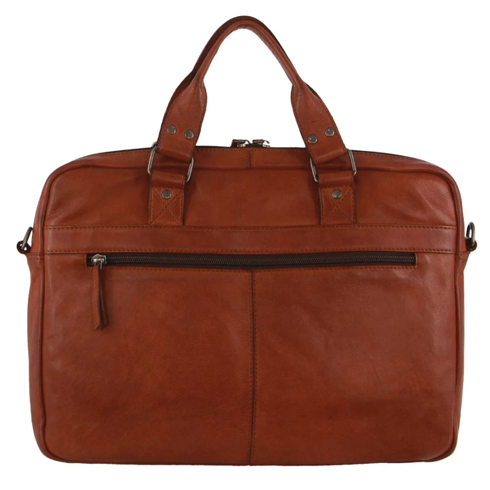 Pierre Cardin MultiCompartment Leather Laptop Shoulder Bag 43x31cm Cognac