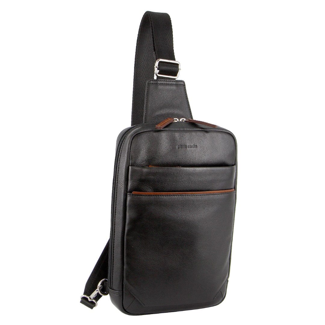 Pierre Cardin Unisex Leather 3 Way Crossbody Sling Bag 22cm Black