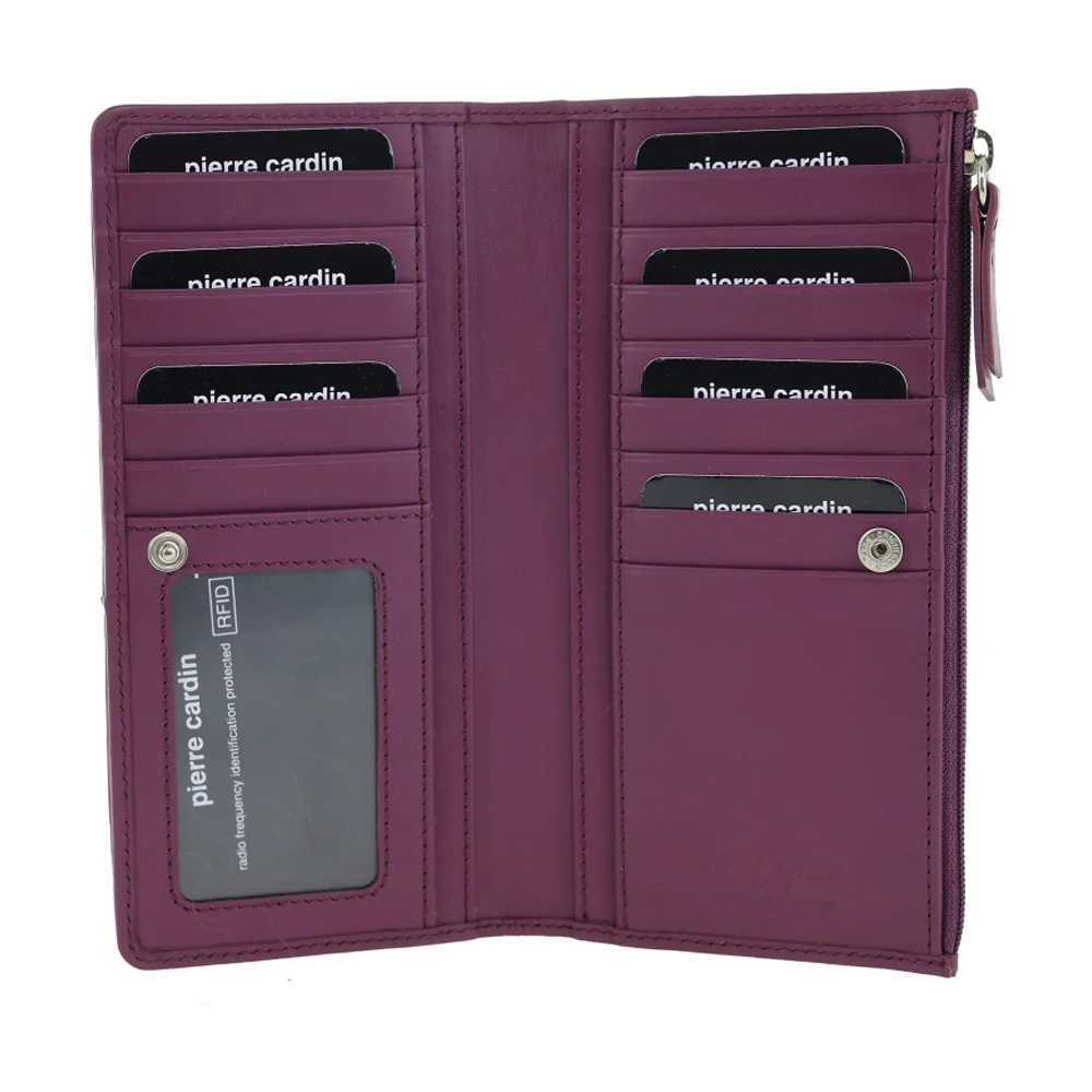 Pierre Cardin Women's Genuine Leather Bi-Fold Protected RFID Wallet Berry - Image 3