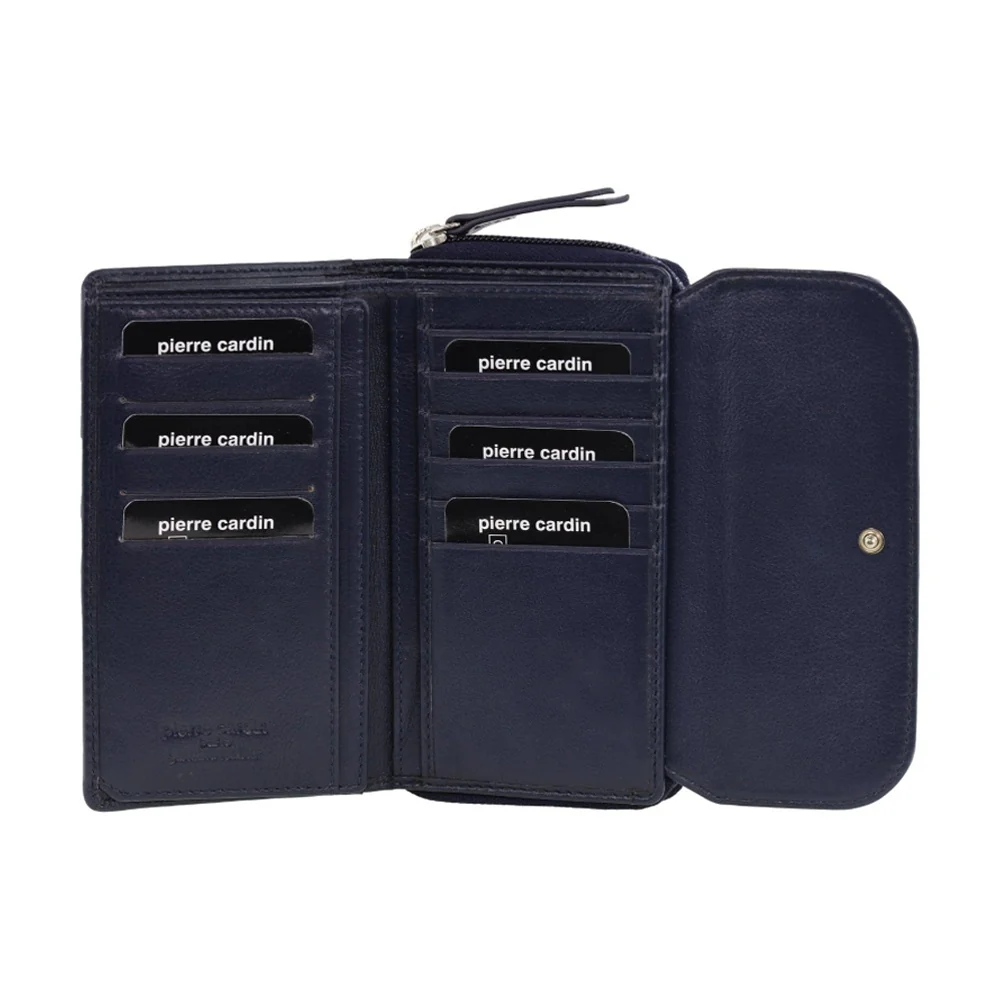 Pierre Cardin Women's Tri-Fold Tab Protected RFID Wallet Navy/Taupe 17cm - Image 3