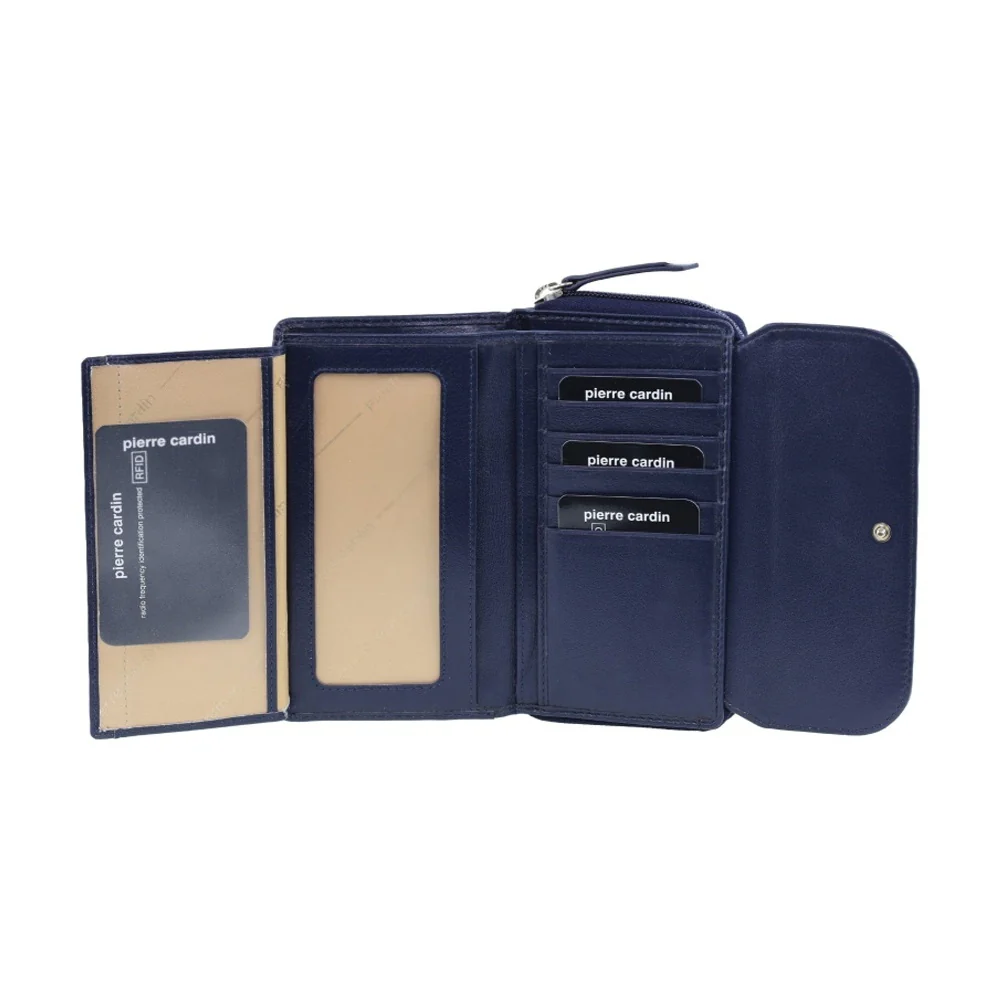 Pierre Cardin Women's Tri-Fold Tab Protected RFID Wallet Navy/Taupe 17cm - Image 4