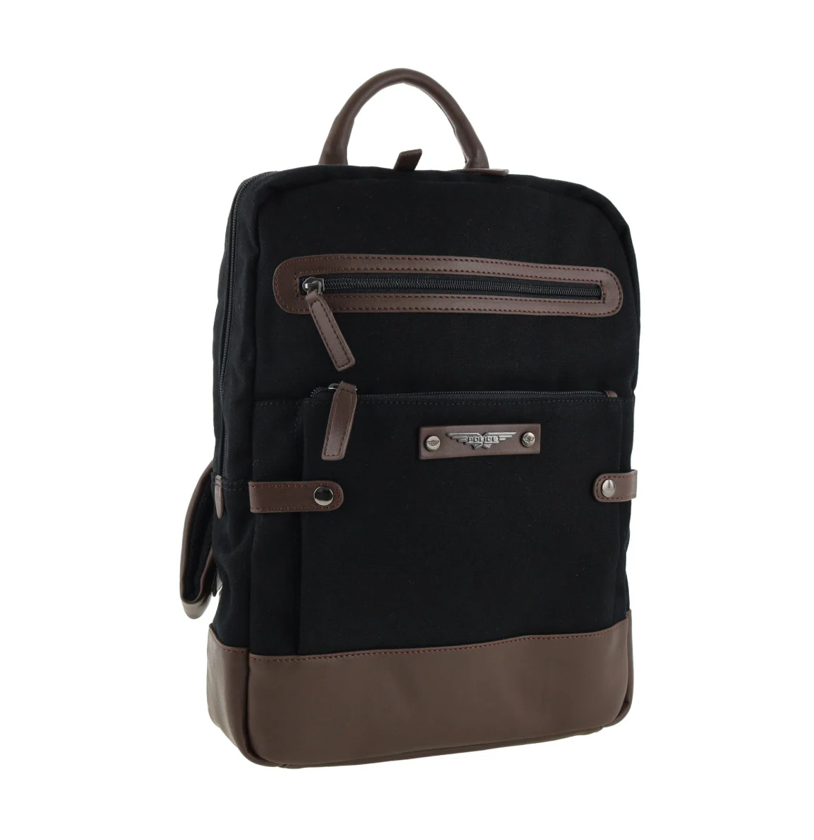 Police Rustic Canvas Laptop Buisness Travel Backpack Bag 35x10x41cm (Black)