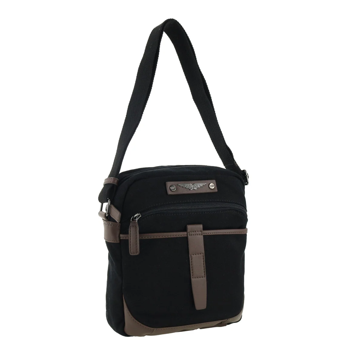 Police Rustic Men's Canvas Shoulder Crossbody Bag with Zip Pocket 29cm (Black)