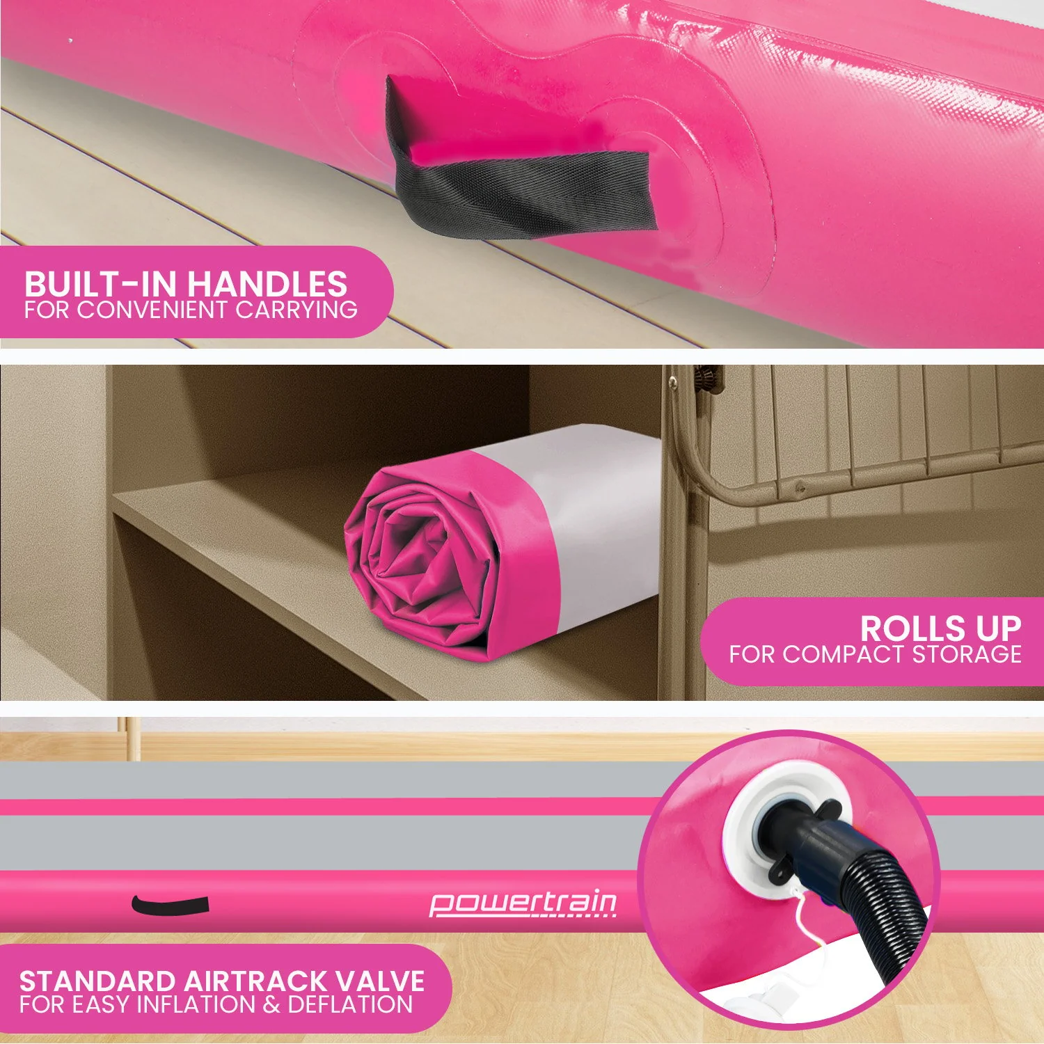 Powertrain 5m x 1m Air Track Inflatable Gymnastics Mat (Pink) - Image 7