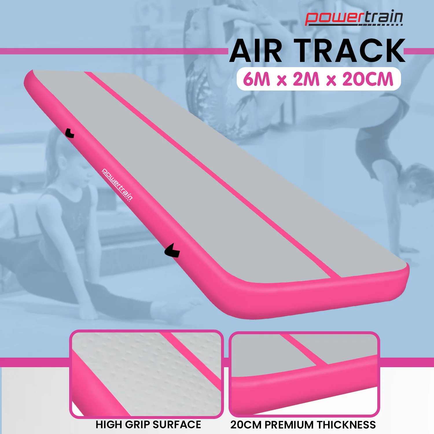 Powertrain 6m Air Track Gymnastics Mat (Grey/Pink) - Image 10