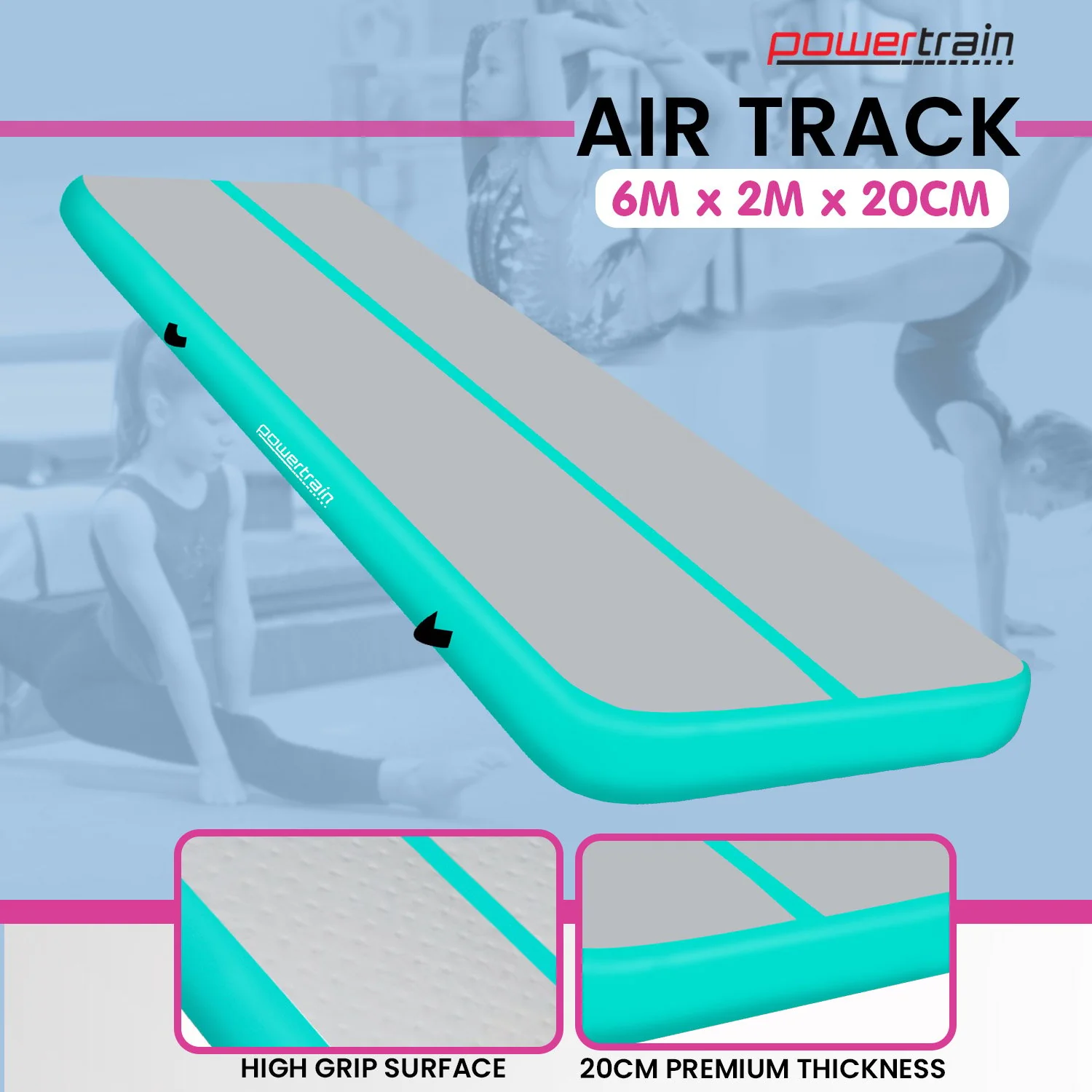 Powertrain 6m x 2m x 20cm Air Track Gymnastics Mat Tumbling Exercise (Grey Green) - Image 10