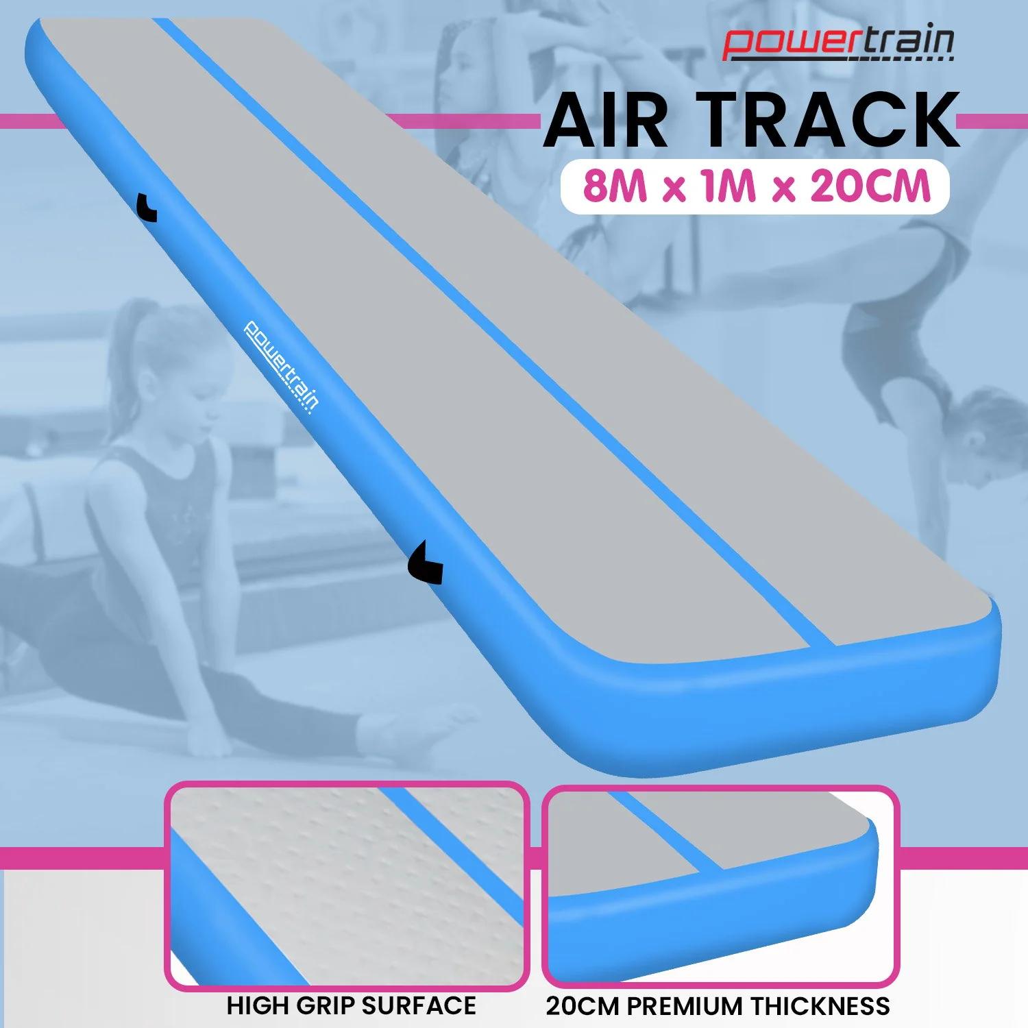 Powertrain 8m Air Track Gymnastics Mat - Grey/Blue - Image 10