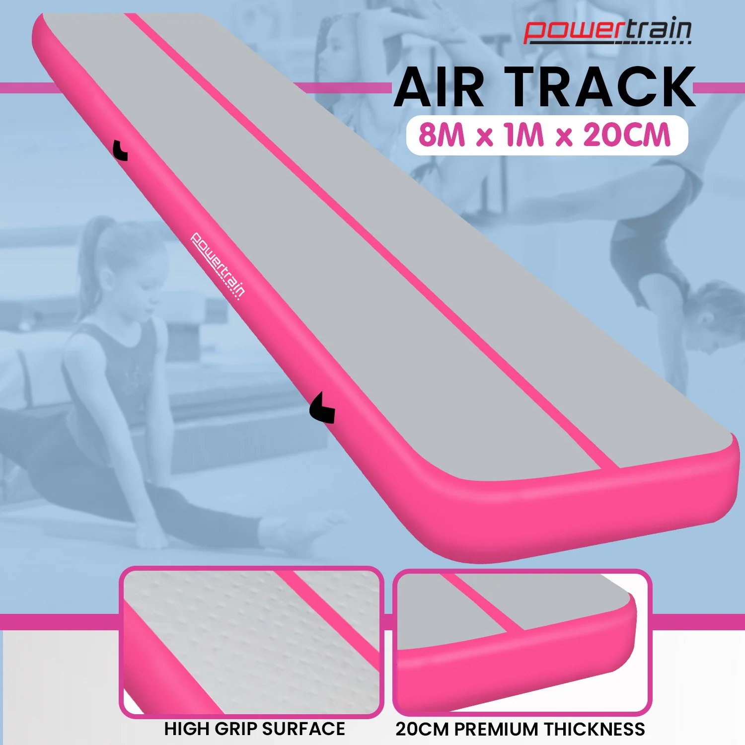 Powertrain 8m Air Track Gymnastics Mat (Grey/Pink) - Image 10