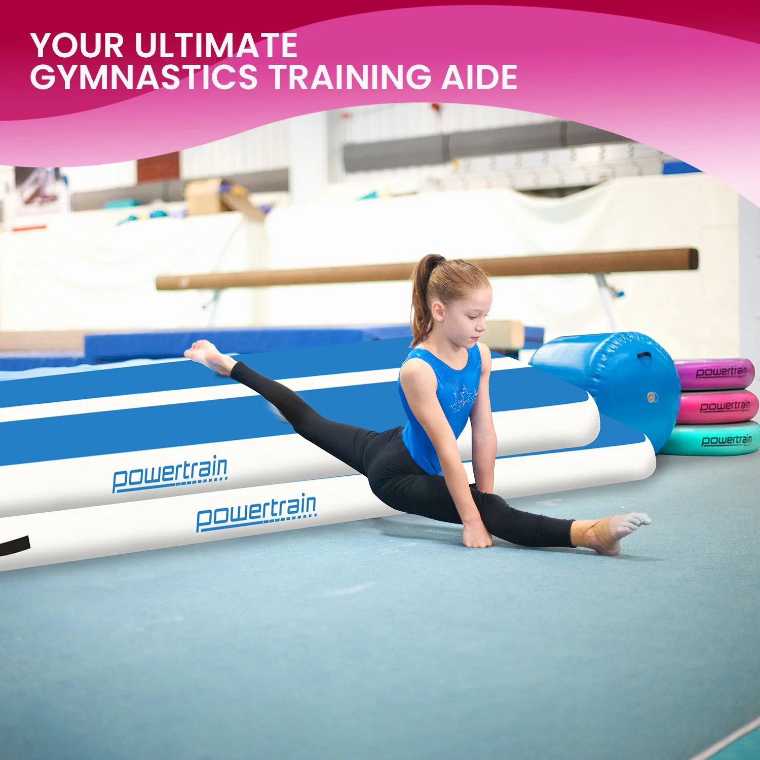 Powertrain 8m x 1m x 20cm Air Track Inflatable Gymnastics Mat Tumbling (Blue White) - Image 9