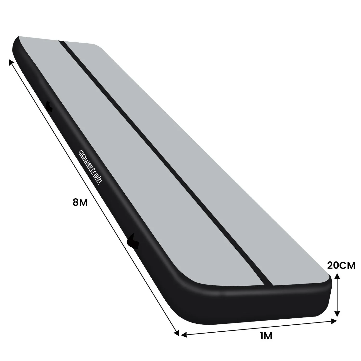 Powertrain 8m x 1m x 20cm Air Track Inflatable Gymnastics Mat Tumbling (Grey Black) - Image 2