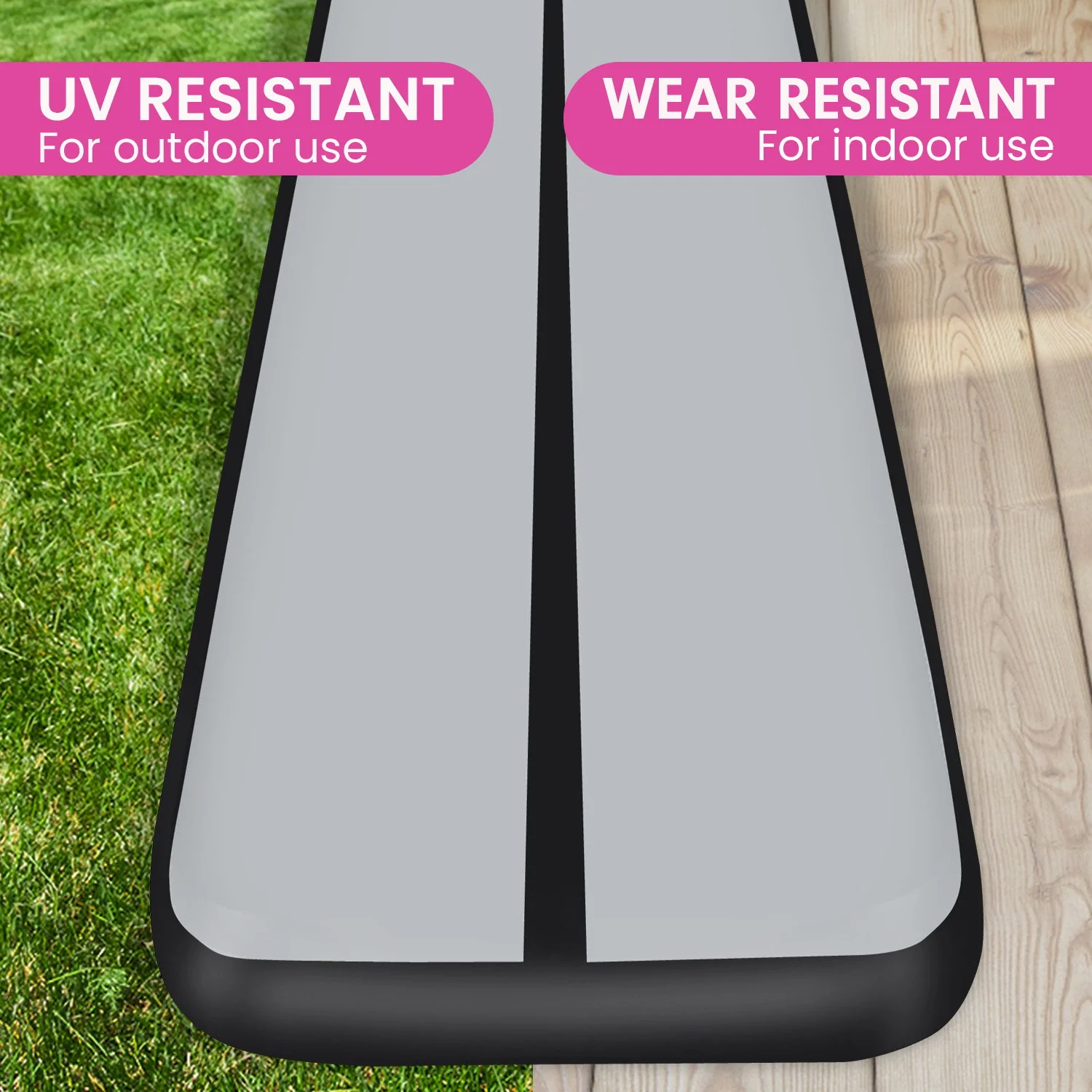 Powertrain 8m x 1m x 20cm Air Track Inflatable Gymnastics Mat Tumbling (Grey Black) - Image 7
