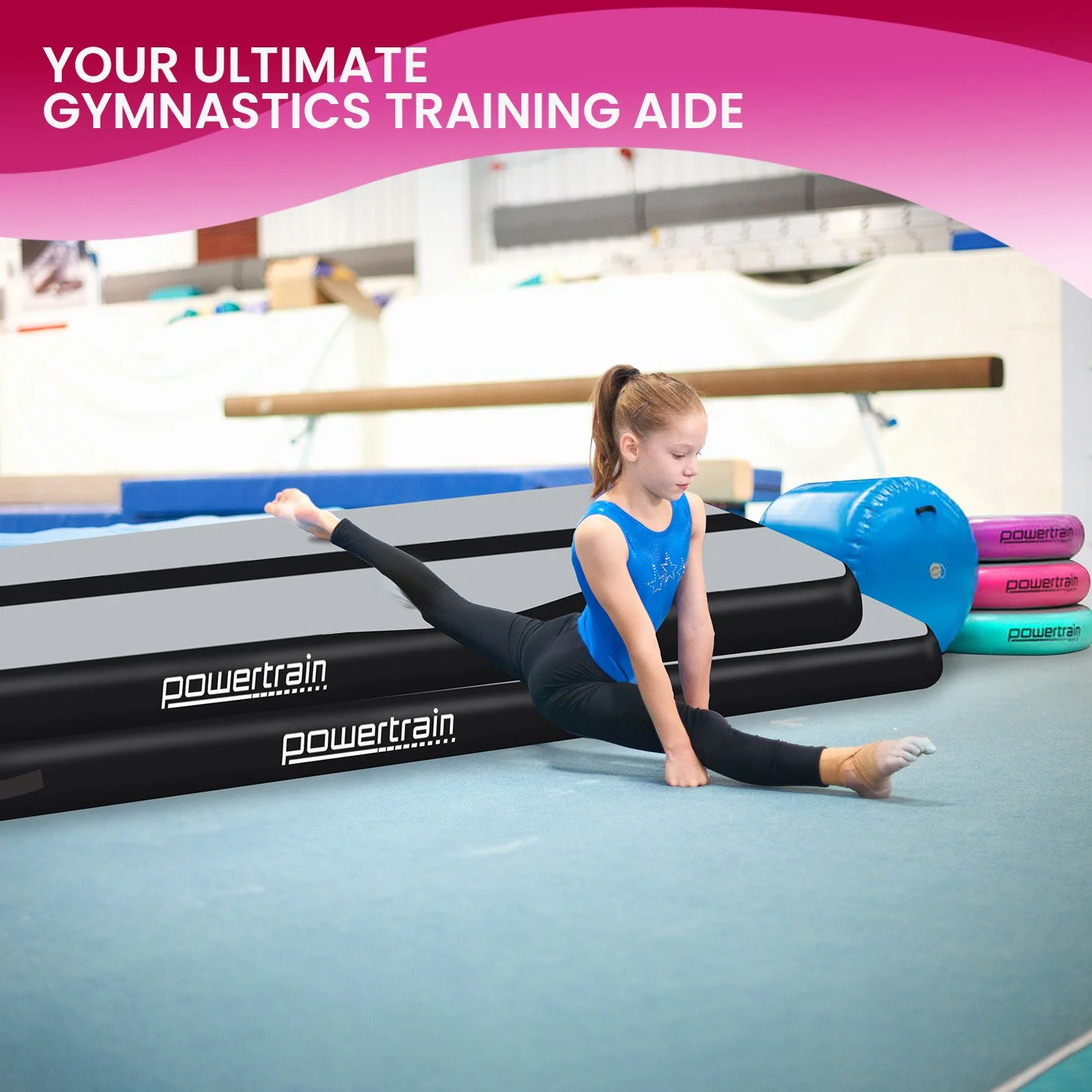 Powertrain 8m x 1m x 20cm Air Track Inflatable Gymnastics Mat Tumbling (Grey Black) - Image 9
