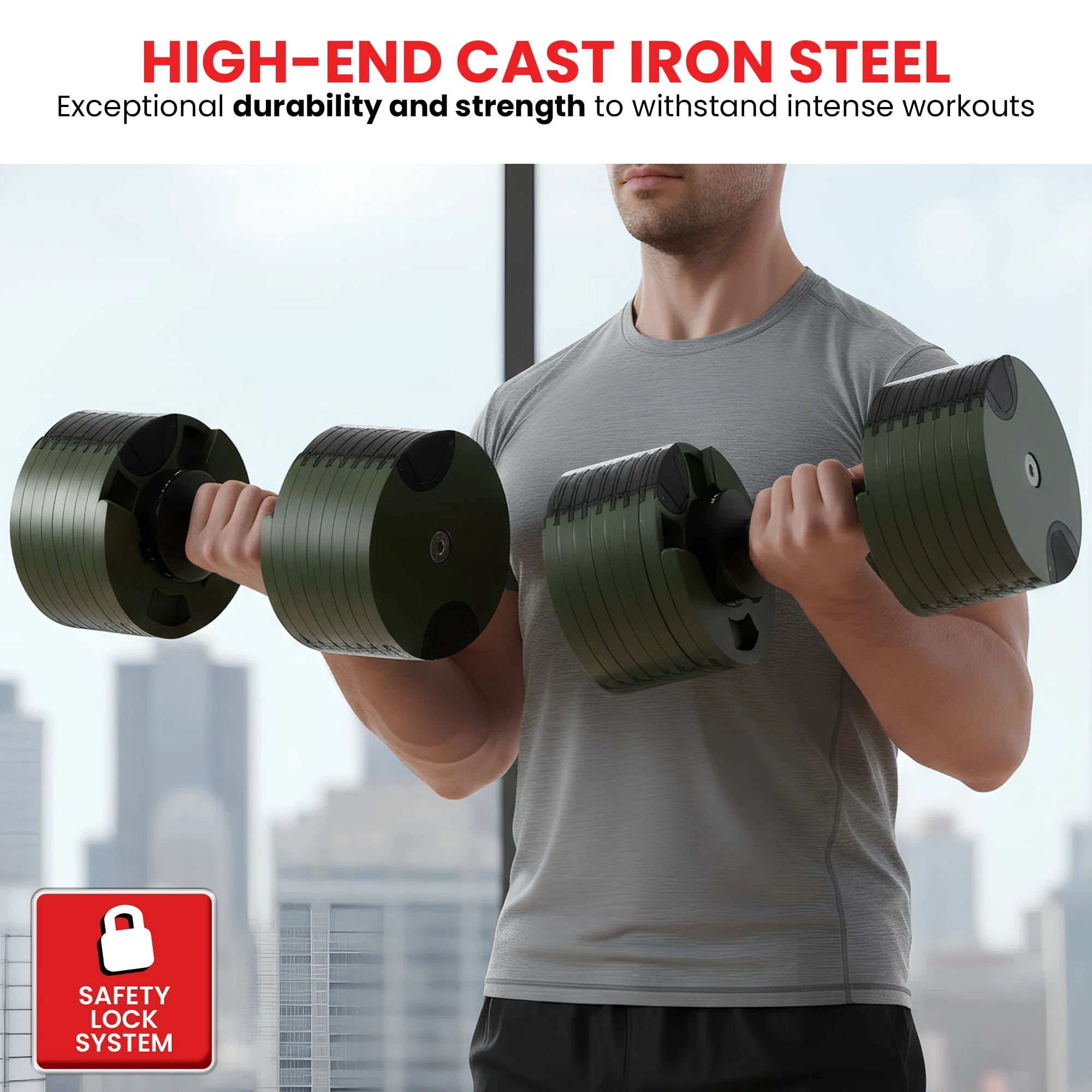 Powertrain Eon Dial Up 72KG Adjustable Dumbbells Pair - Green - Image 9