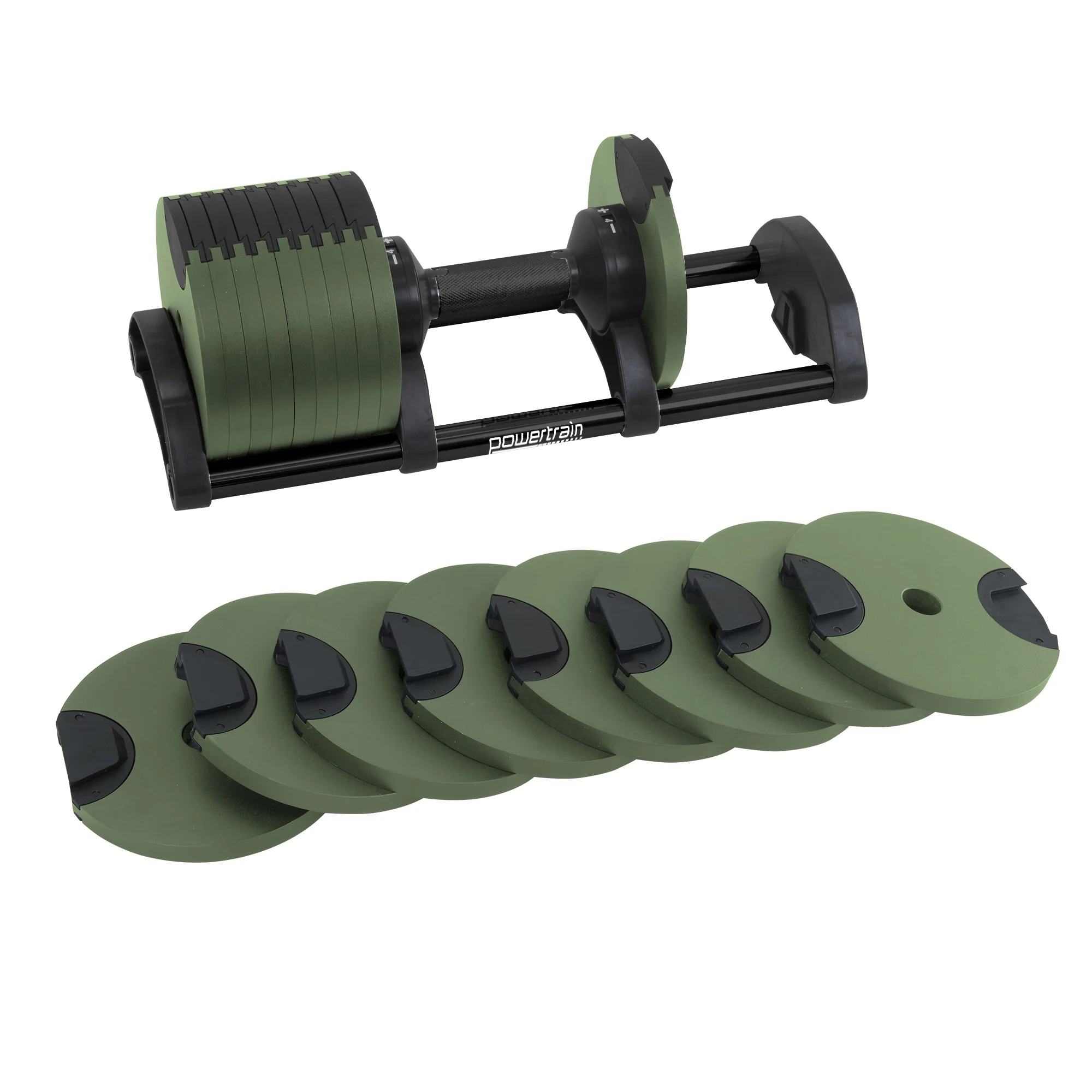 Powertrain Eon Dial Up 72KG Adjustable Dumbbells Pair with Stand - Green - Image 8