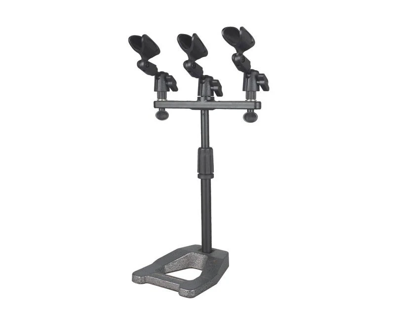 Precision Audio Triple Desk Mic Stand Sturdy Metal Base Guitar Drums Recording