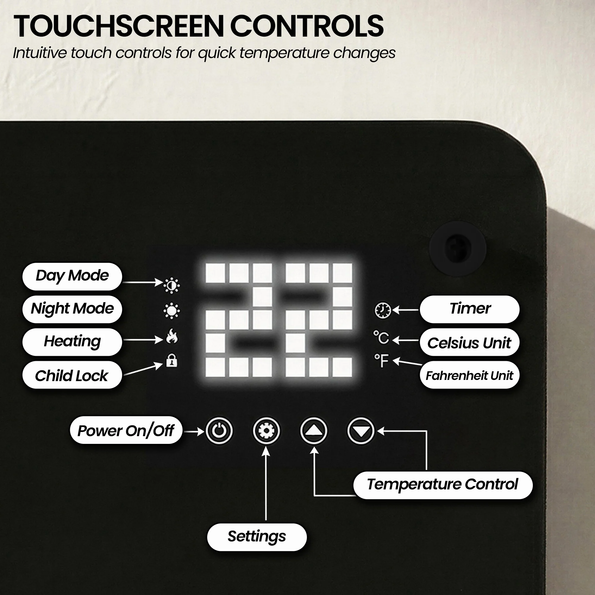 Pronti Glass Panel Convection Heater with Remote Control LED Display (Black) - Image 7