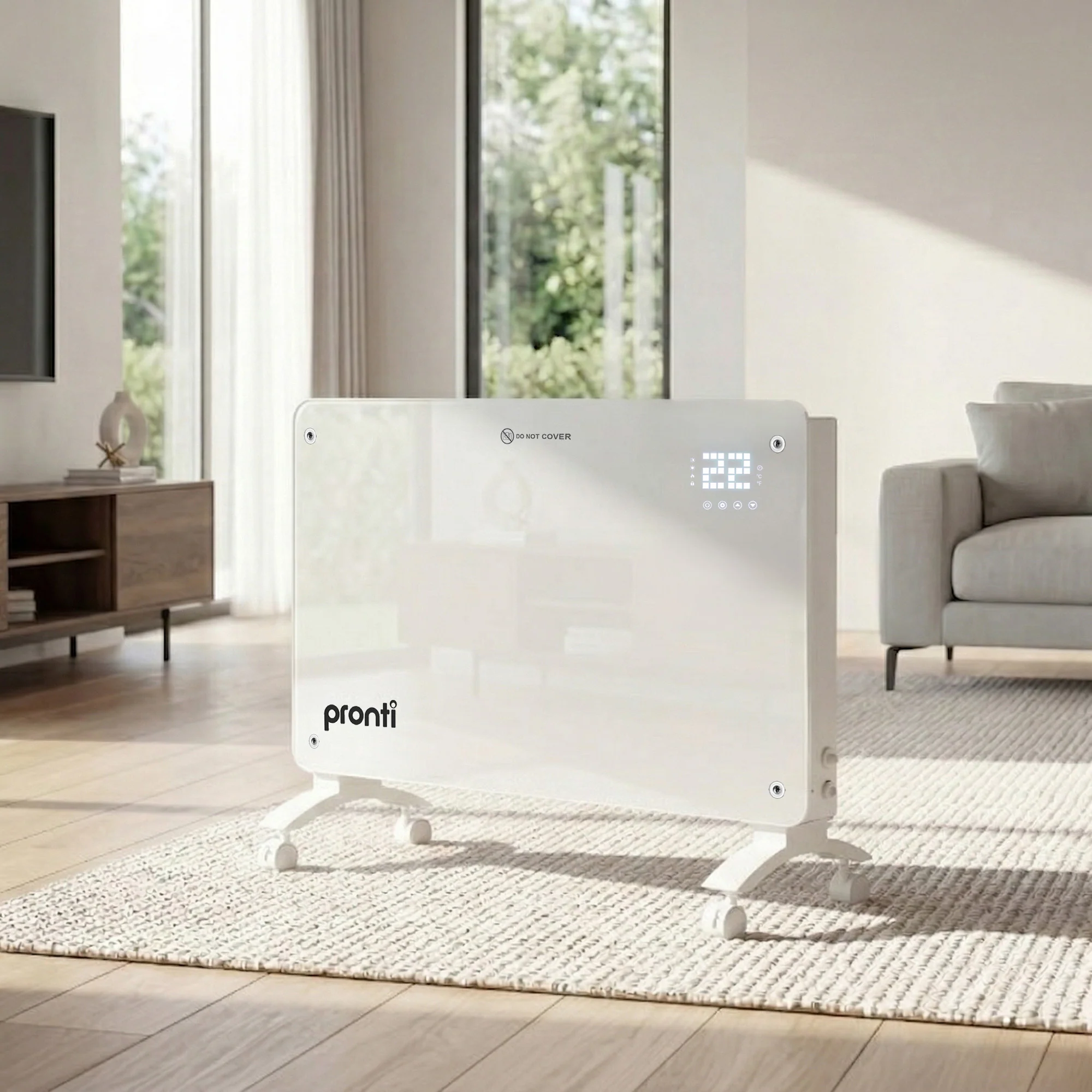 Pronti Glass Panel Convection Heater with Remote Control LED Display (White) - Image 9
