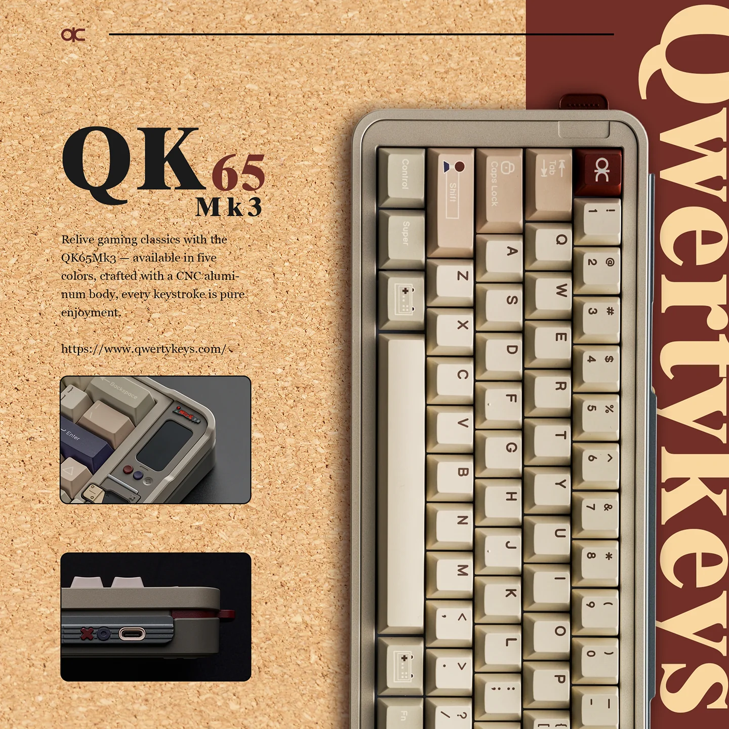 Qwertykeys QK65 Mk3 Prebuilt Wireless Mechanical Keyboard (Retro Console) - Image 10