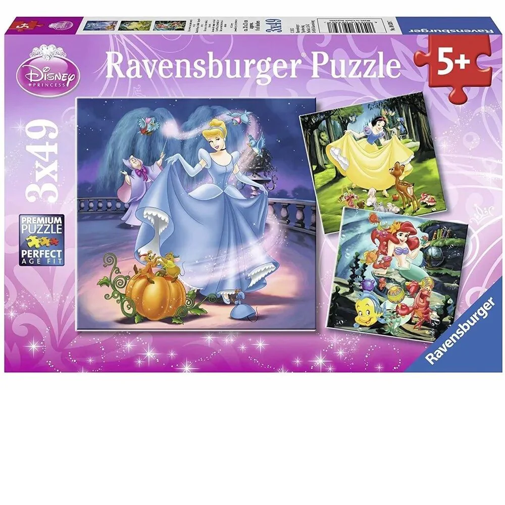 Ravensburger Puzzle 3 x 49pc - Disney Princess - Snow White, Cinderella and Ariel