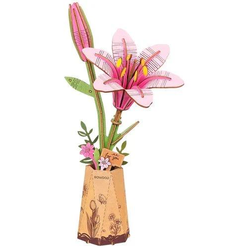Robotime Wood Bloom Pink Lily - Image 2