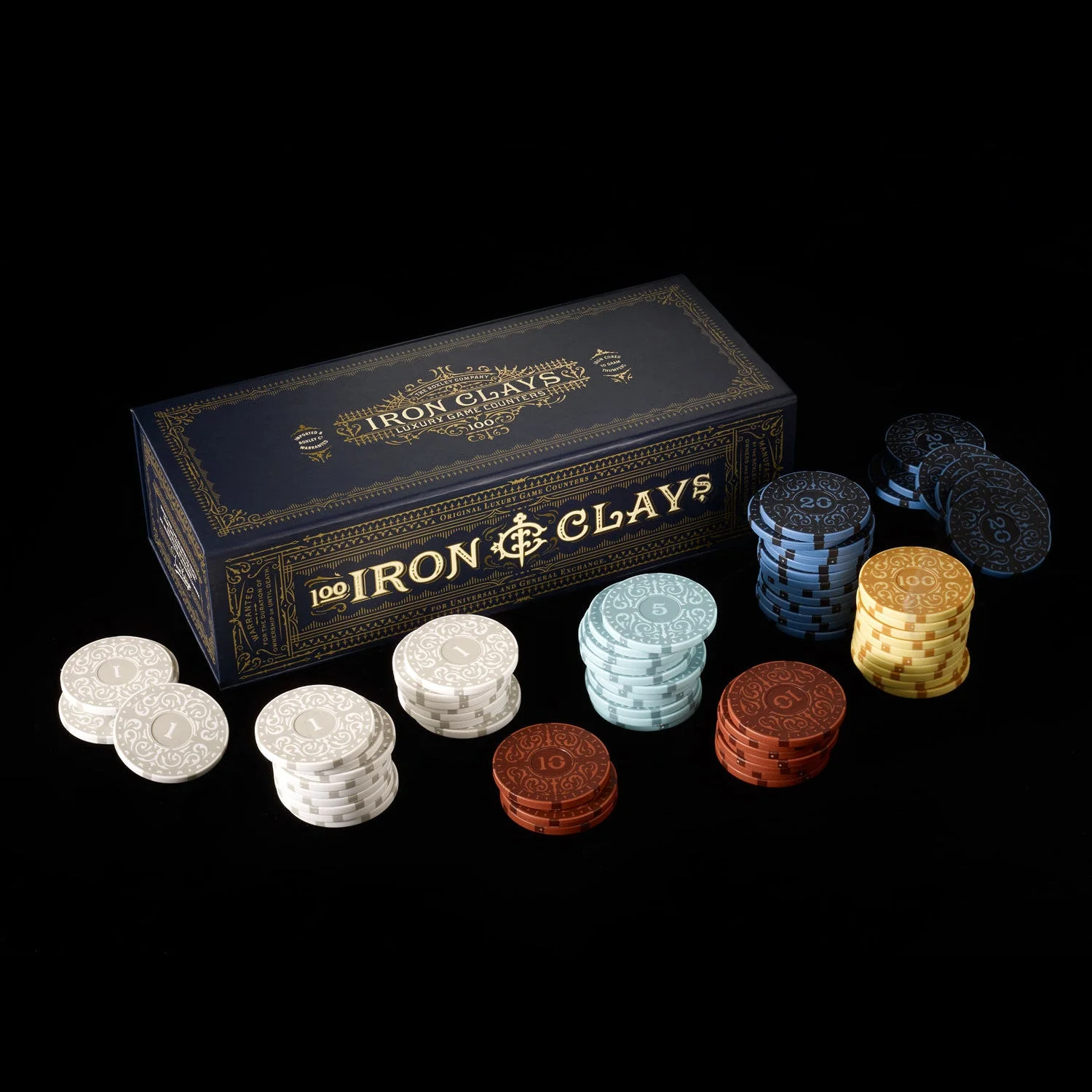 Roxley Iron Clays 100 Chips Printed Box Luxury Game Counters Brass Birmingham Lancashire Game - Image 2