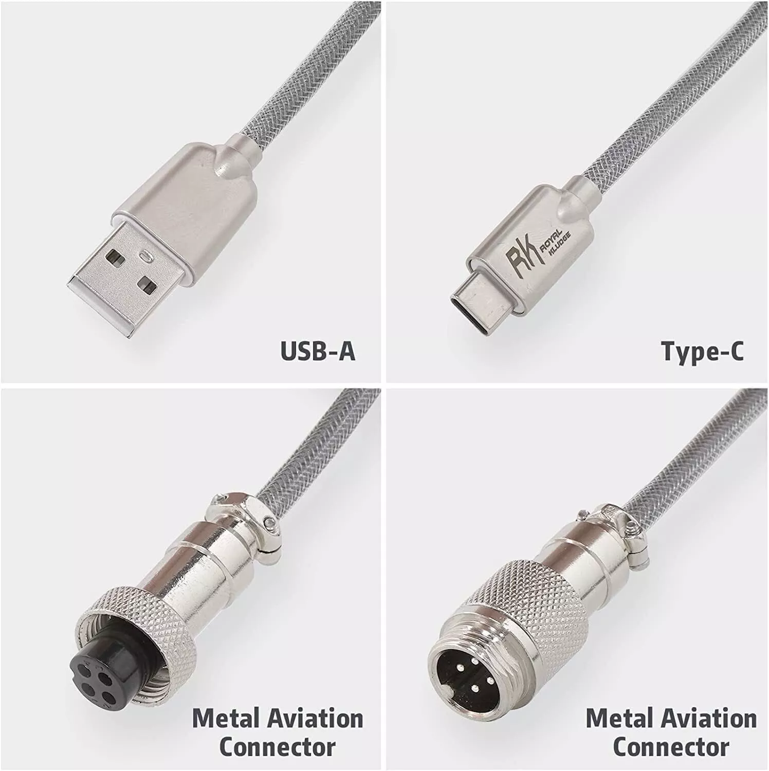 Royal Kludge Coiled Aviator Cable - Easy Detach Connector (Rainbow) - Image 4