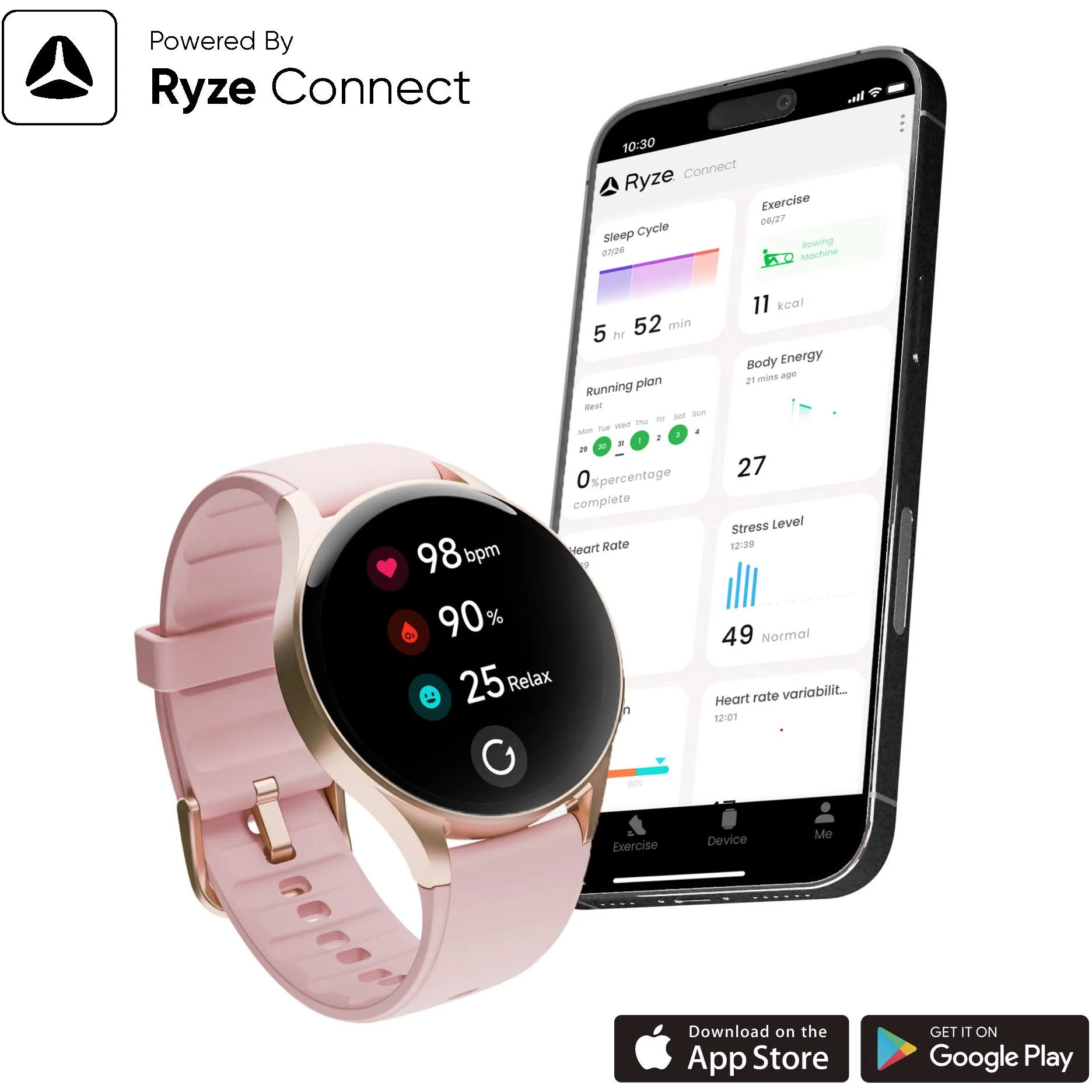 Ryze Gene Smart Watch (Slate Grey with Pink Band) - Image 5