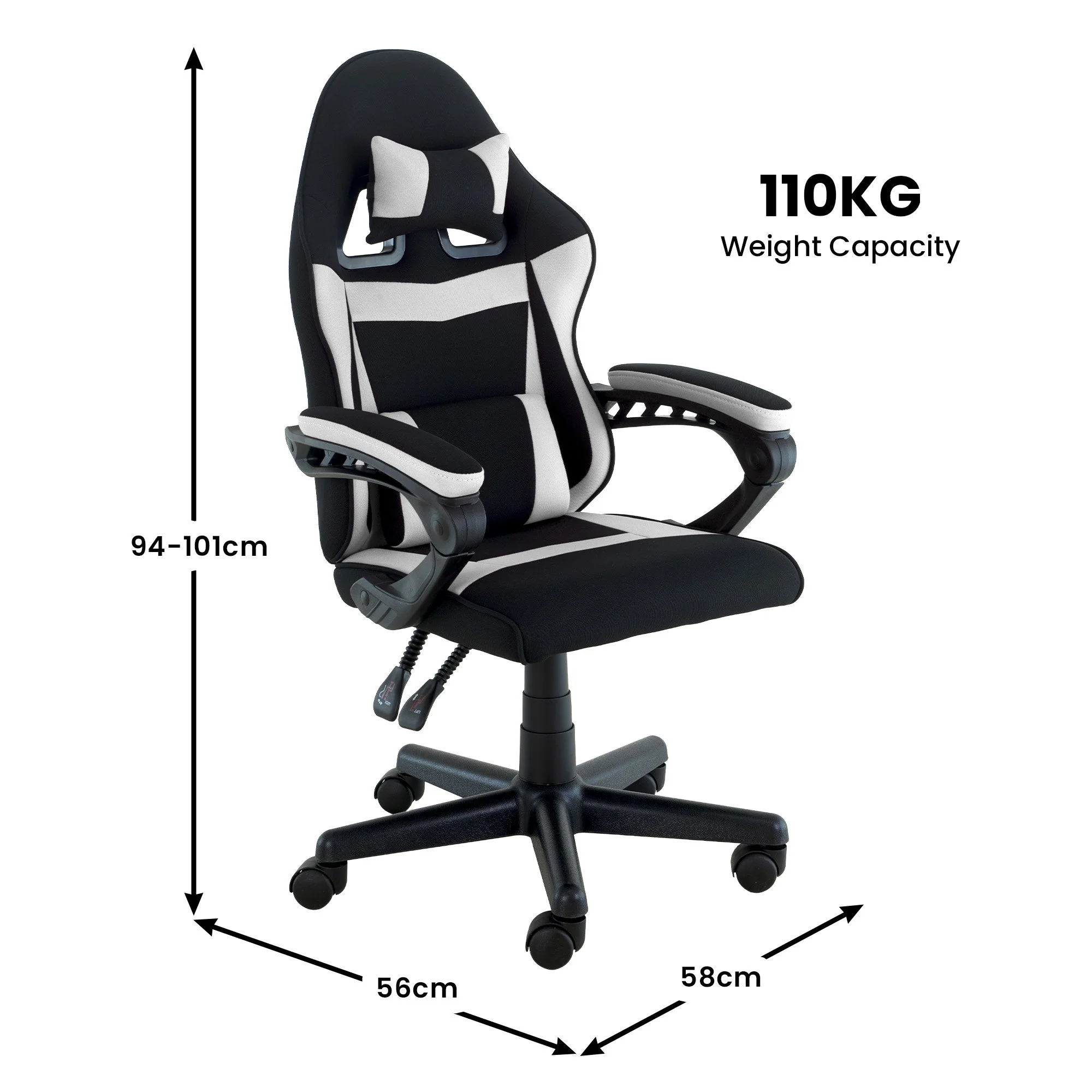 Sarantino Antre Adjustable Height  Gaming Chair  (Black/White) - Image 3