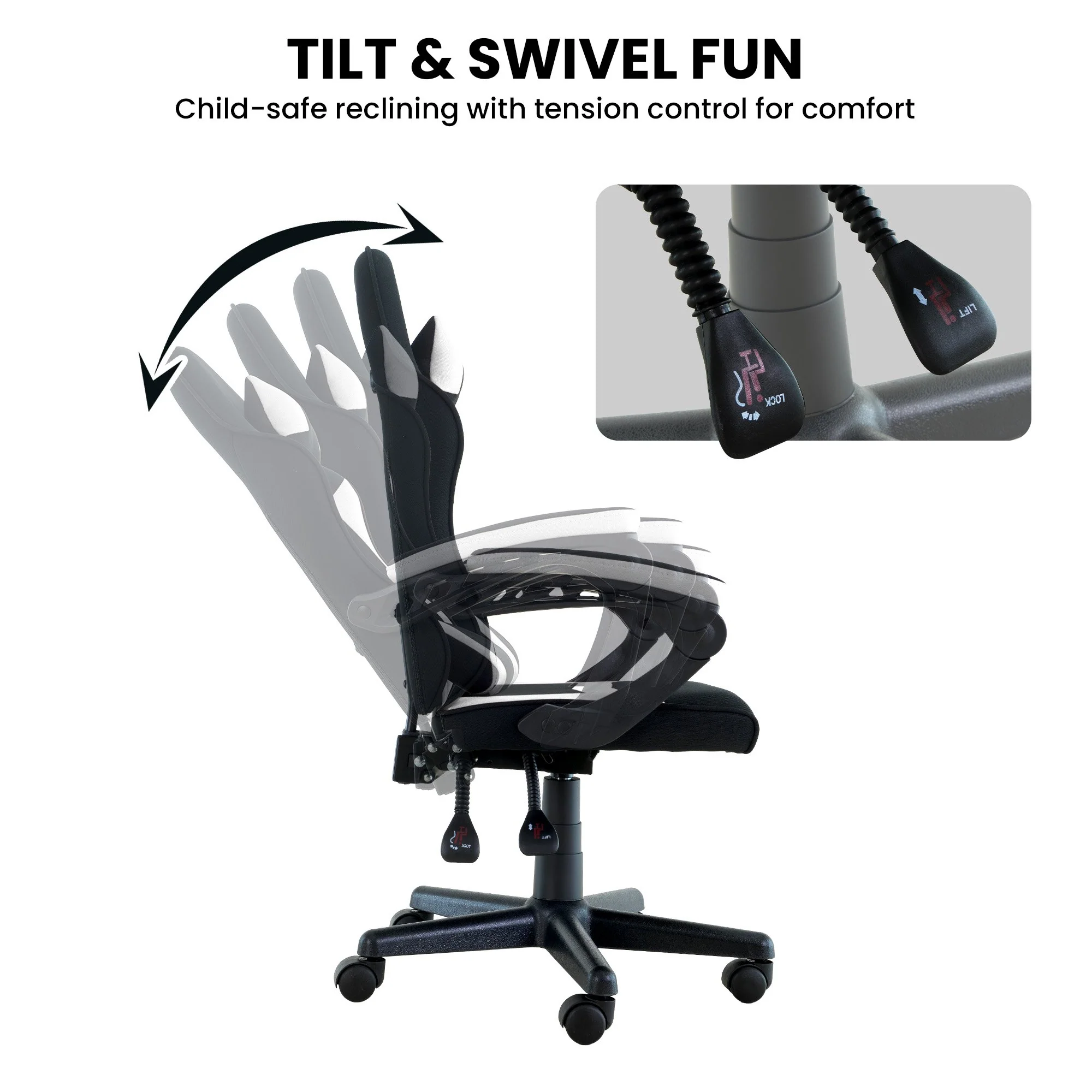Sarantino Antre Adjustable Height  Gaming Chair  (Black/White) - Image 6