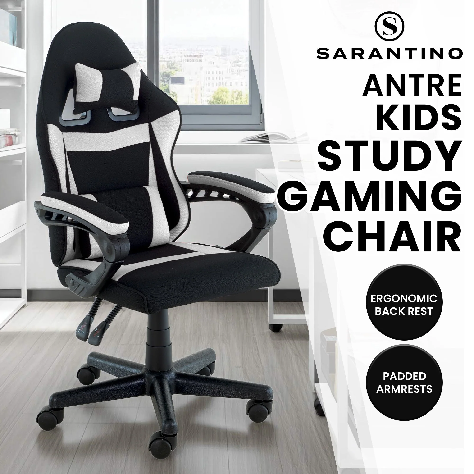 Sarantino Antre Adjustable Height  Gaming Chair  (Black/White) - Image 9