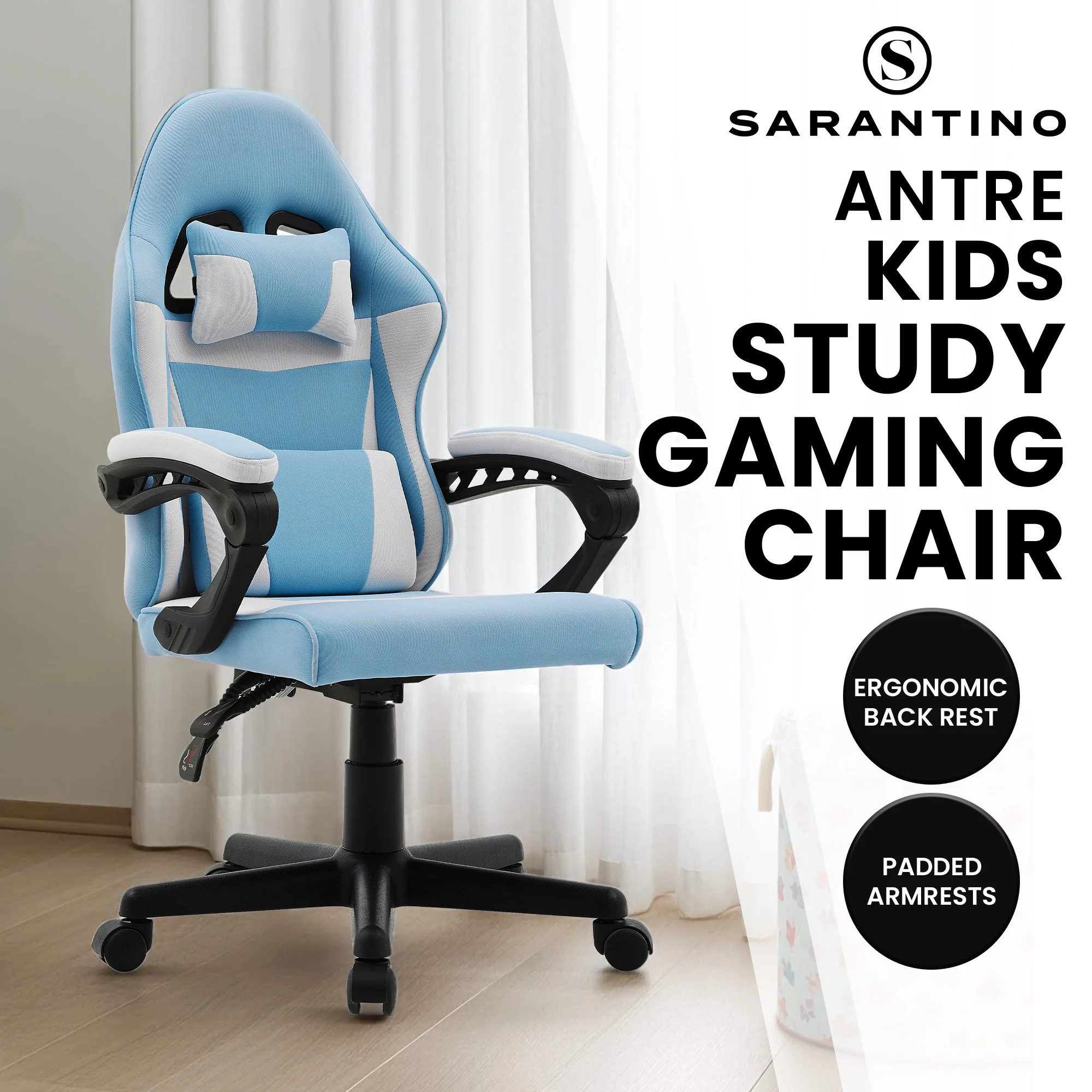 Sarantino Antre Adjustable Height Gaming Chair (Blue/White) - Image 2