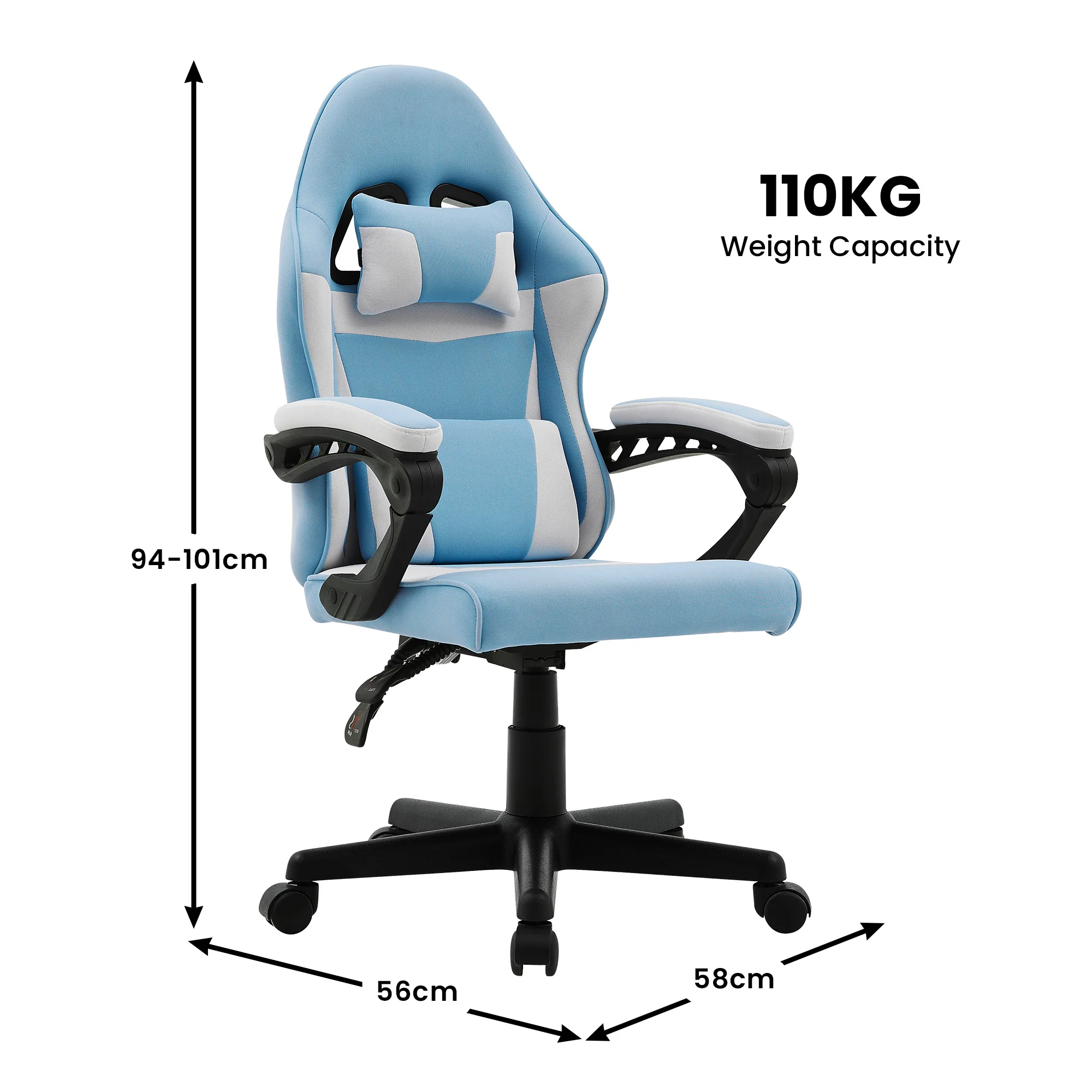 Sarantino Antre Adjustable Height Gaming Chair (Blue/White) - Image 4