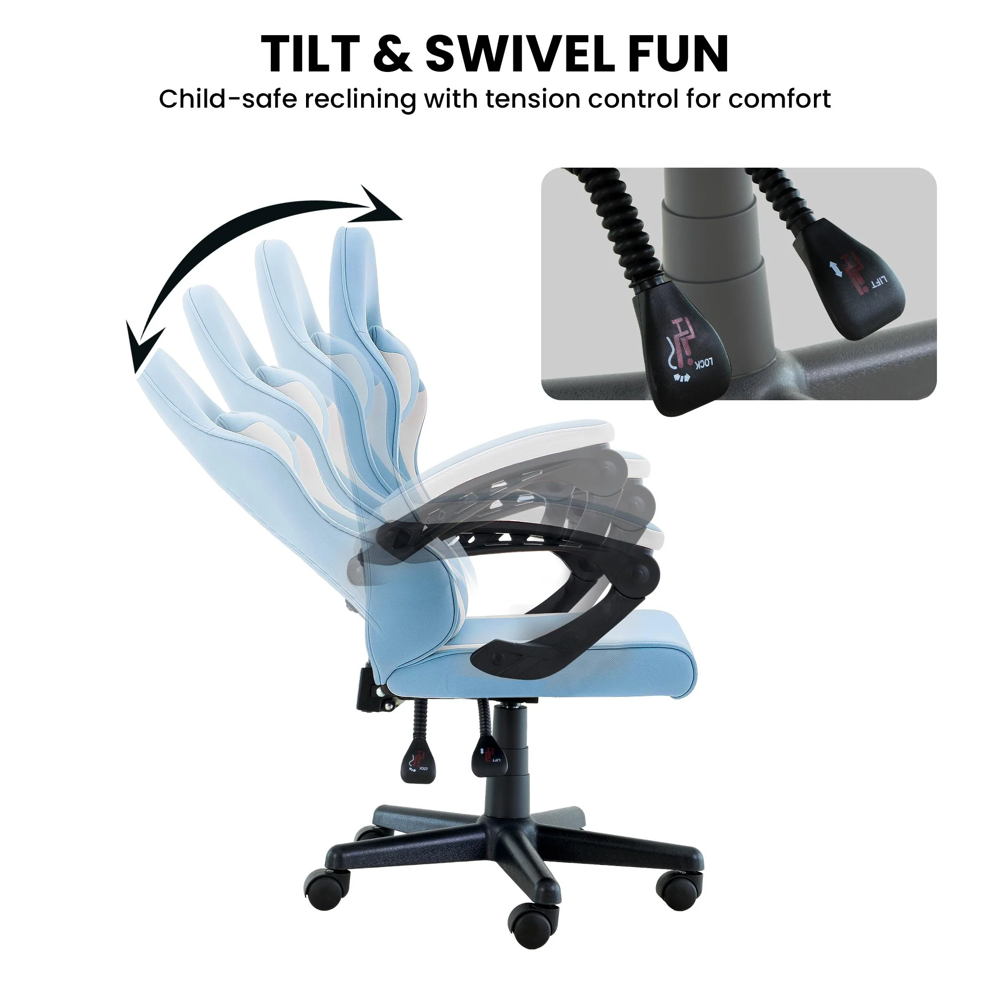 Sarantino Antre Adjustable Height Gaming Chair (Blue/White) - Image 7