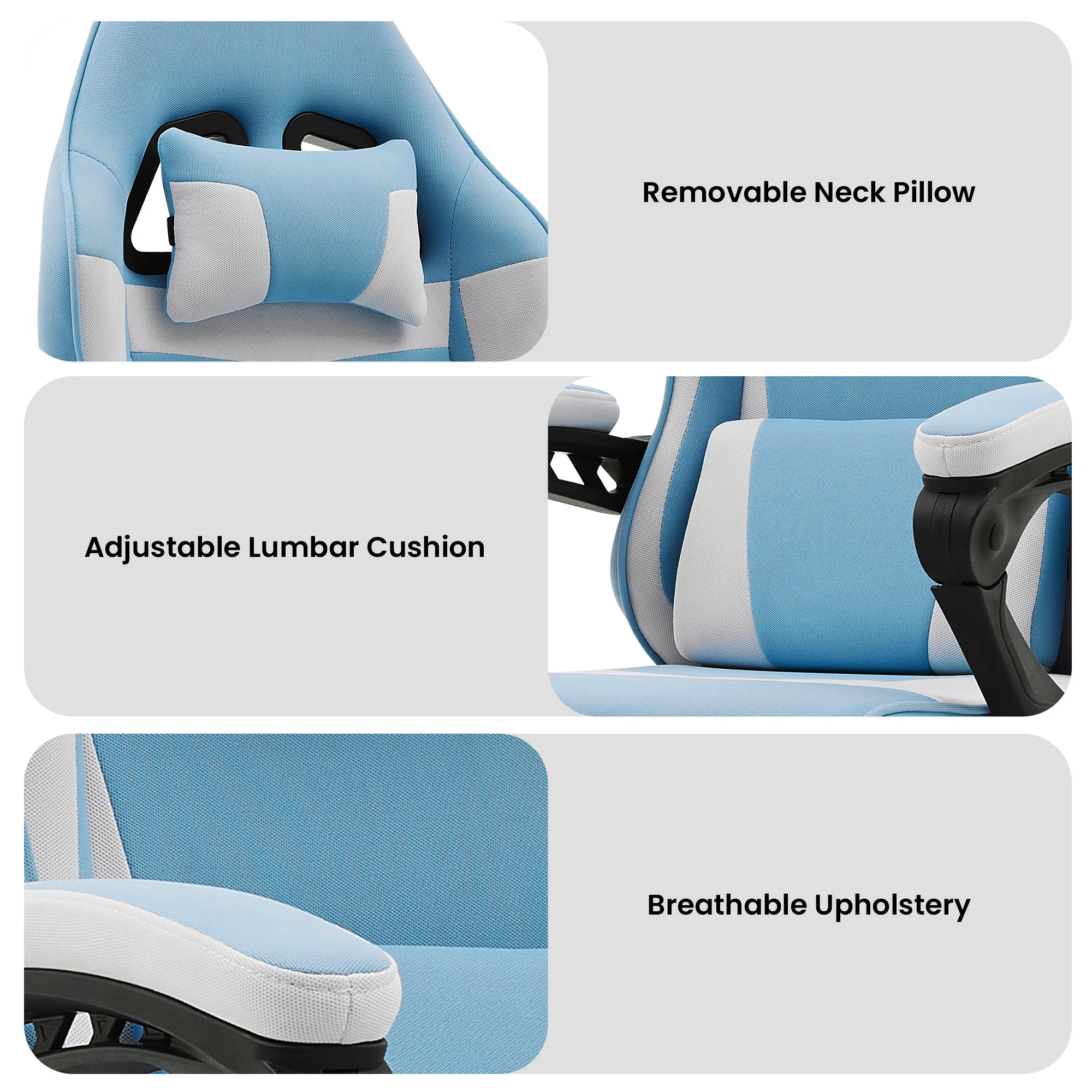 Sarantino Antre Adjustable Height Gaming Chair (Blue/White) - Image 8