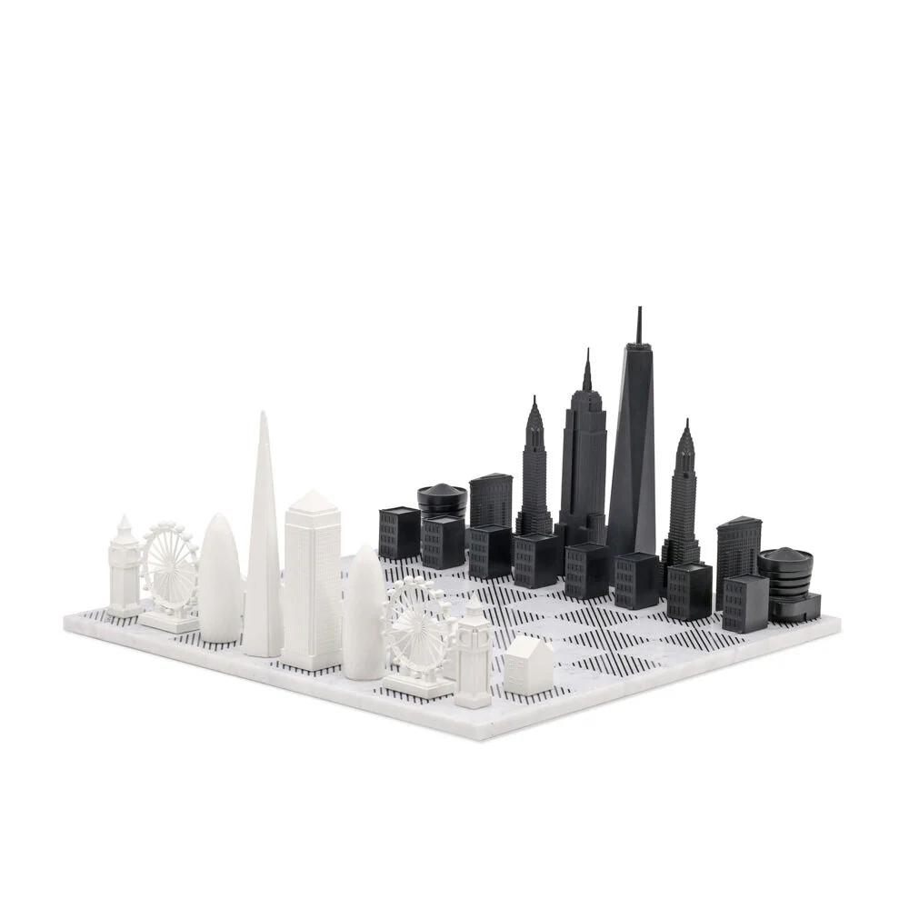 Skyline Chess 33pc Set London v New York with Marble Board (White/Grey)