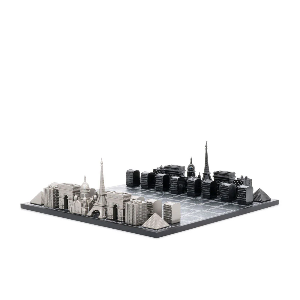 Skyline Chess 33pc Set Paris Map Edition with Wooden Board (Black/Grey)