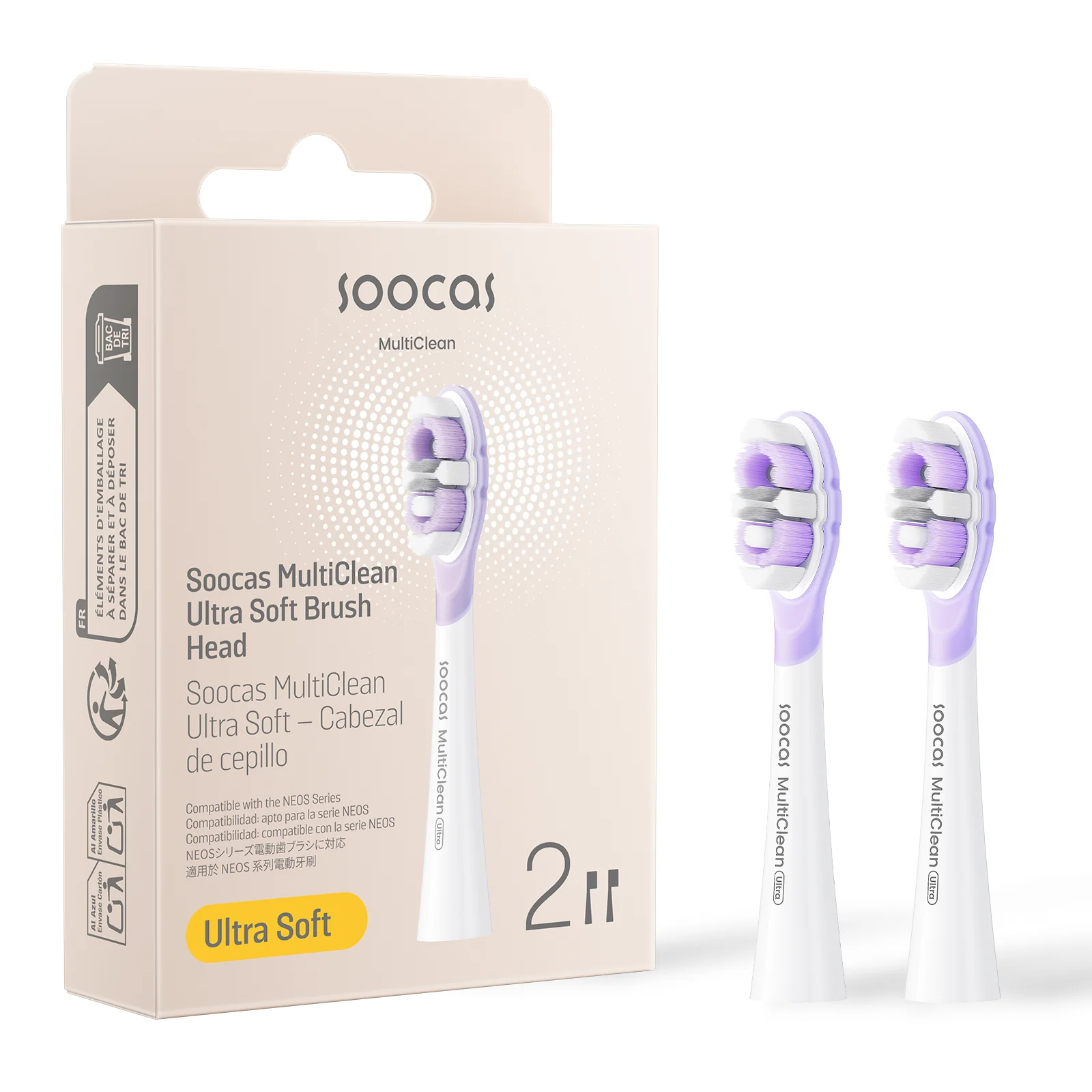 Soocas NEOS II & NEOS II Ultra Soft Toothbrush Head CV 2 Packs T04 (White)