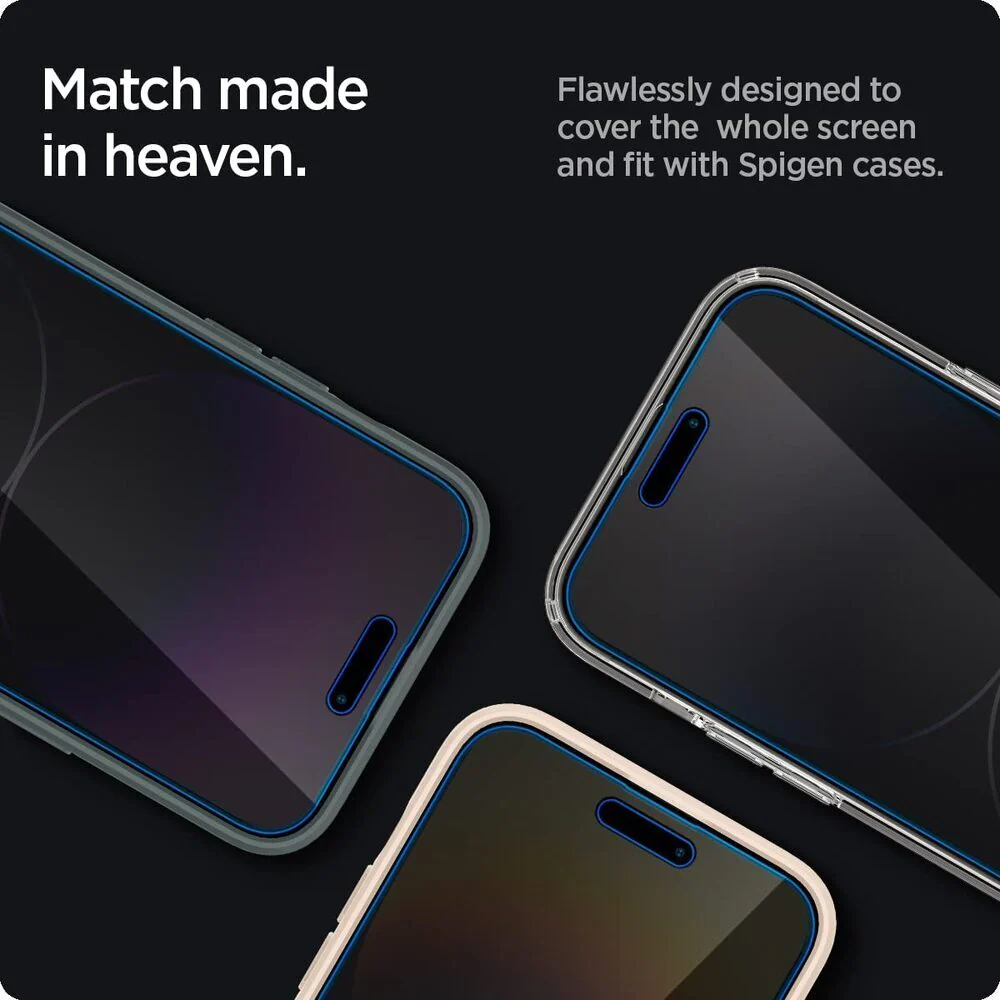 Spigen Apple iPhone 14 Pro Max EZ Fit GLAS.tR Privacy 2PCS Glass Screen Protector - Black - Image 6