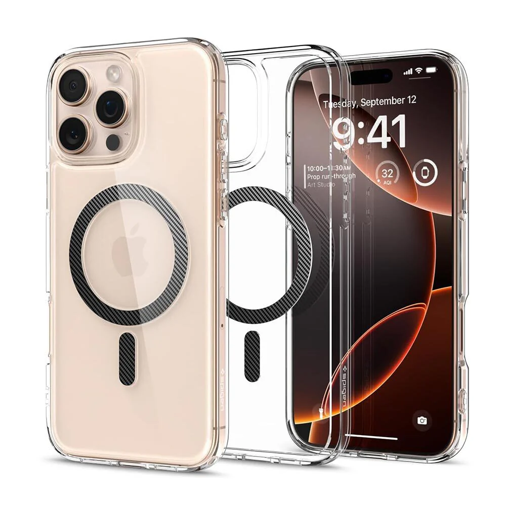 Spigen Apple iPhone 16 Pro Max Ultra Hybrid (MagFit) Case - Clear Case / Carbon Fiber Ring