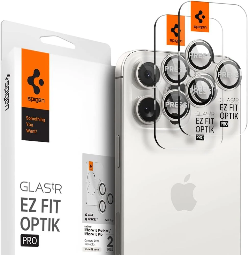 Spigen Apple iPhone 17 Pro Max EZ Fit GLAS.tR Optik Pro 2PCS Camera Lens Protector - White Titanium