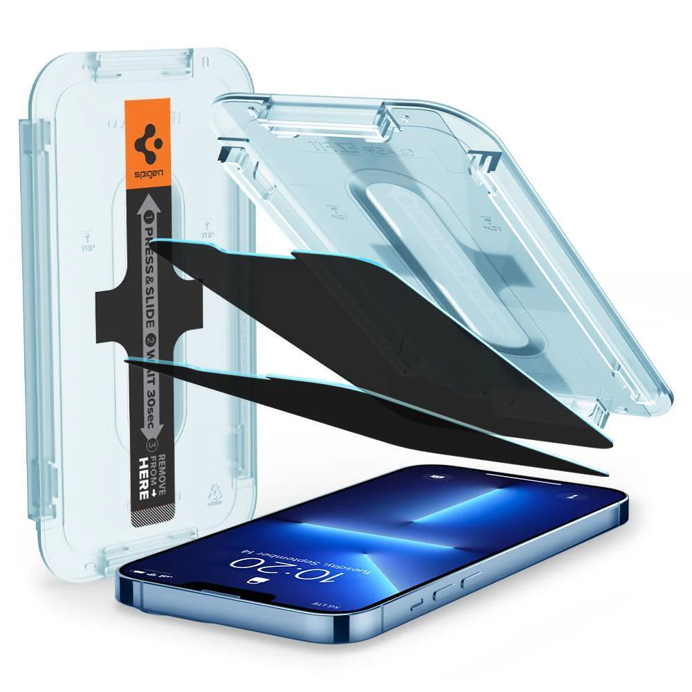 Spigen Apple iPhone 17e / 16e / 14 / 13 / 13 Pro EZ Fit GLAS.tR Privacy 2PCS Glass Screen Protector - Black