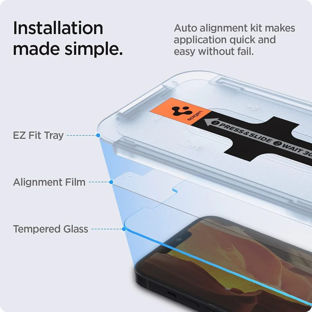 Spigen Apple iPhone 17e / 16e / 14 / 13 / 13 Pro EZ Fit GLAS.tR Privacy 2PCS Glass Screen Protector - Black - Image 2