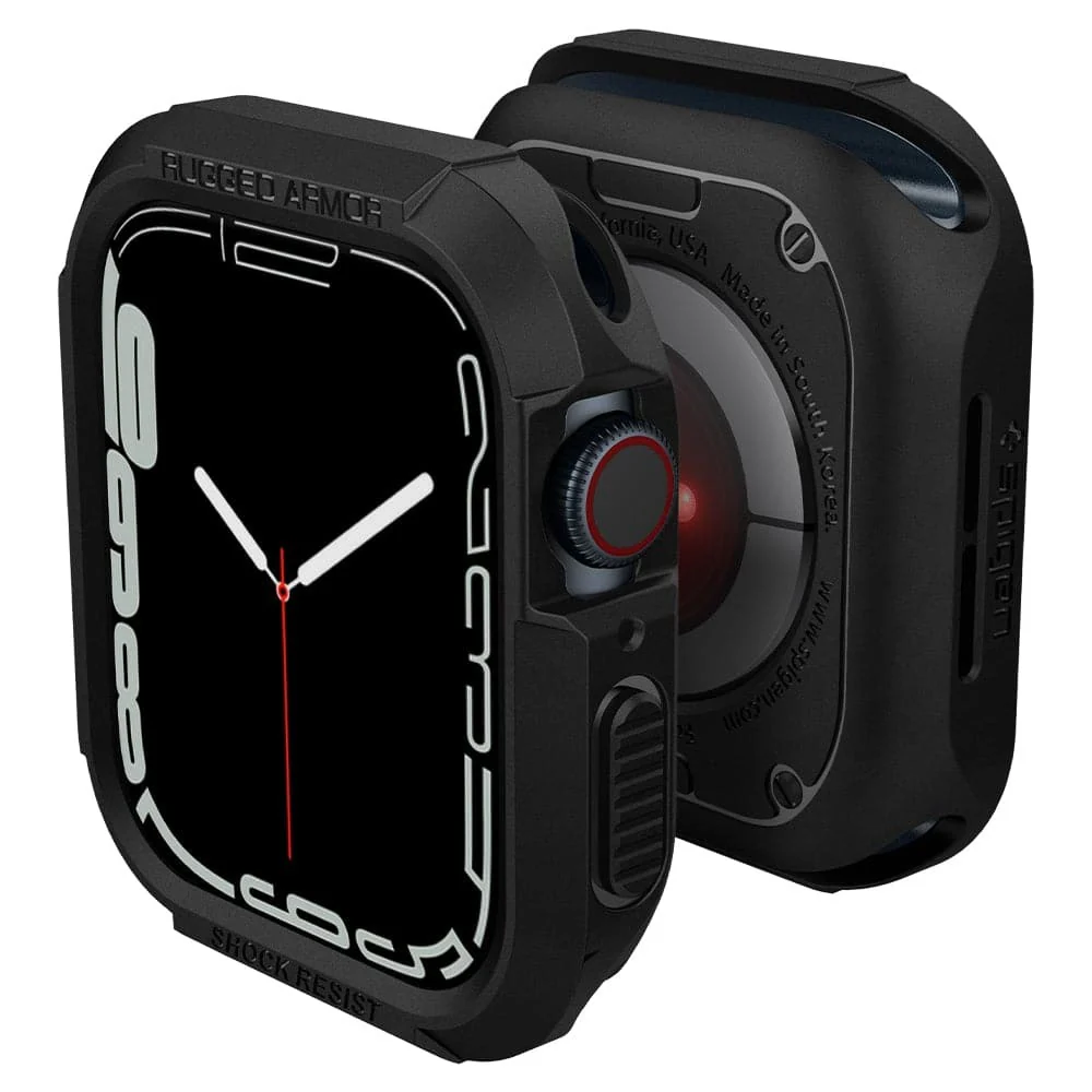 Spigen Apple Watch SE3/9/8/SE2/7/6/SE/5/4 (45mm/44mm) Rugged Armor Case (Black) - Image 4