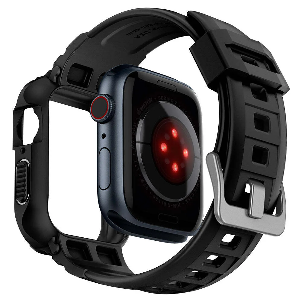 Spigen Apple Watch SE3/9/8/SE2/7/6/SE/5/4 (45mm/44mm) Rugged Armor Pro Band Case (Black) - Image 4