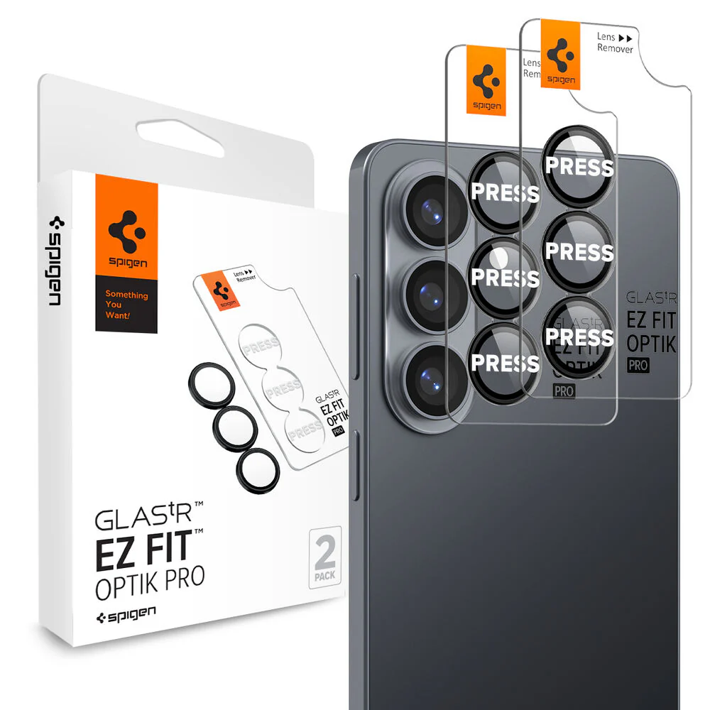 Spigen Galaxy S26 GLAS.tR EZ Fit Optik Pro 2PCS Lens Protector (Black)