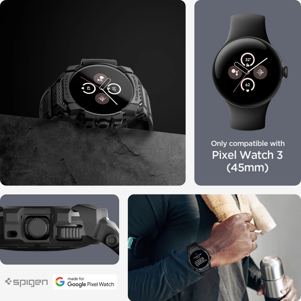 Spigen Google Pixel Watch 3 45mm Rugged Armor Pro Band Case (Black) - Image 2