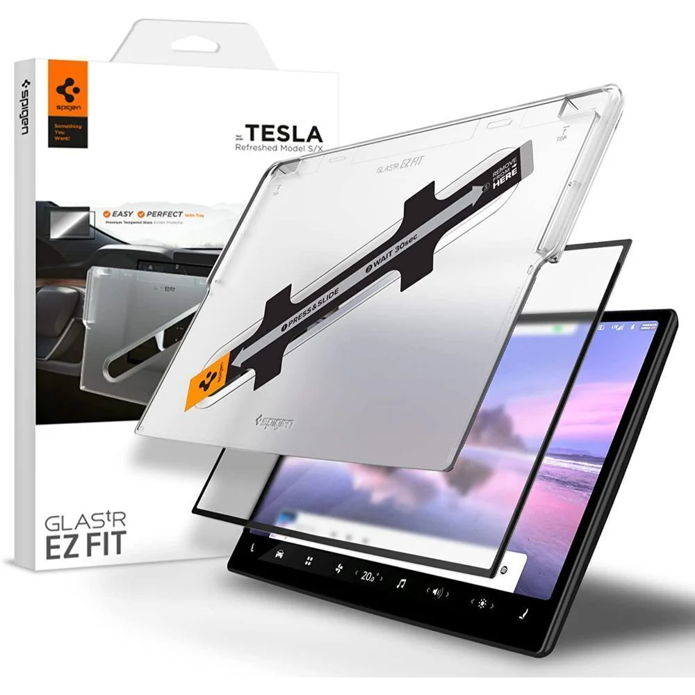 Spigen Tesla Model S X (2021 - 2025) EZ Fit GLAS.tR Anti-Glare Glass Screen Protector (Black)