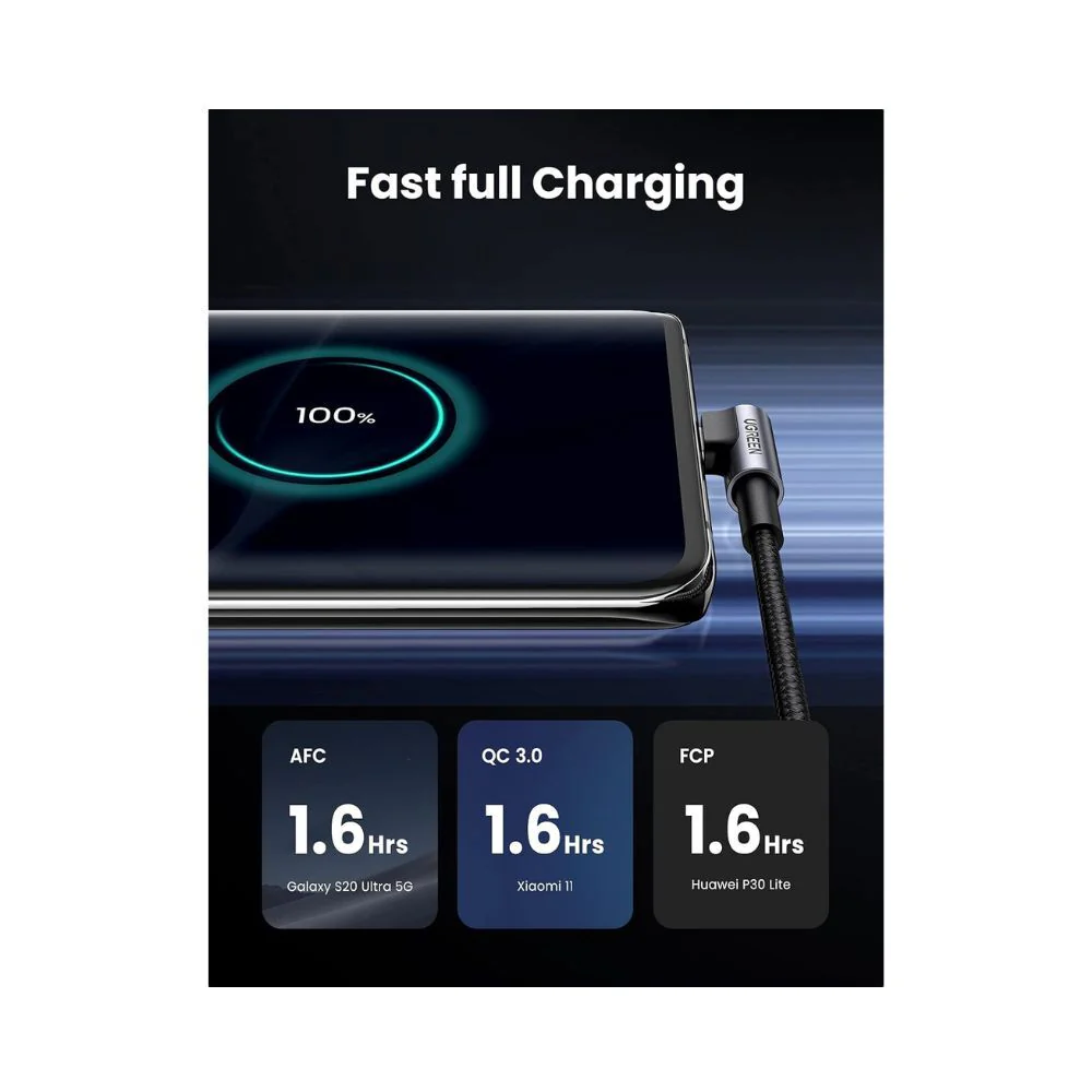 UGREEN USB-C to USB-A Braided Cable 90° Angled (1M) - Image 3